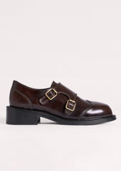 Brown Leather Double Buckle Shoe meandem