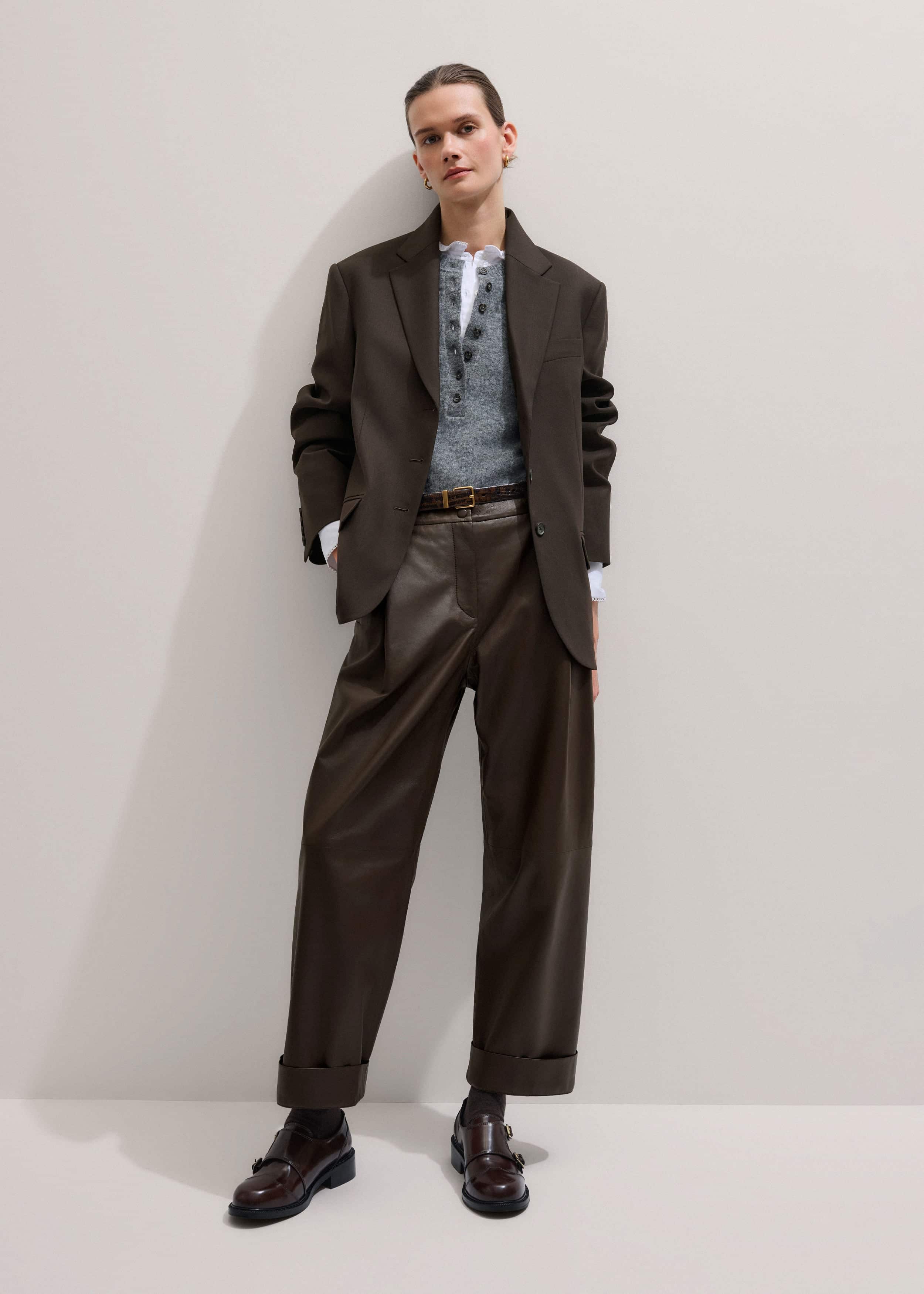 Brown Leather Double Buckle Shoe meandem