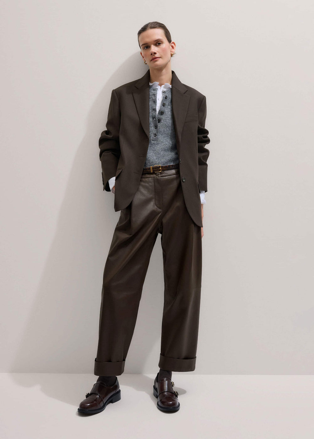 Brown Leather Double Buckle Shoe meandem