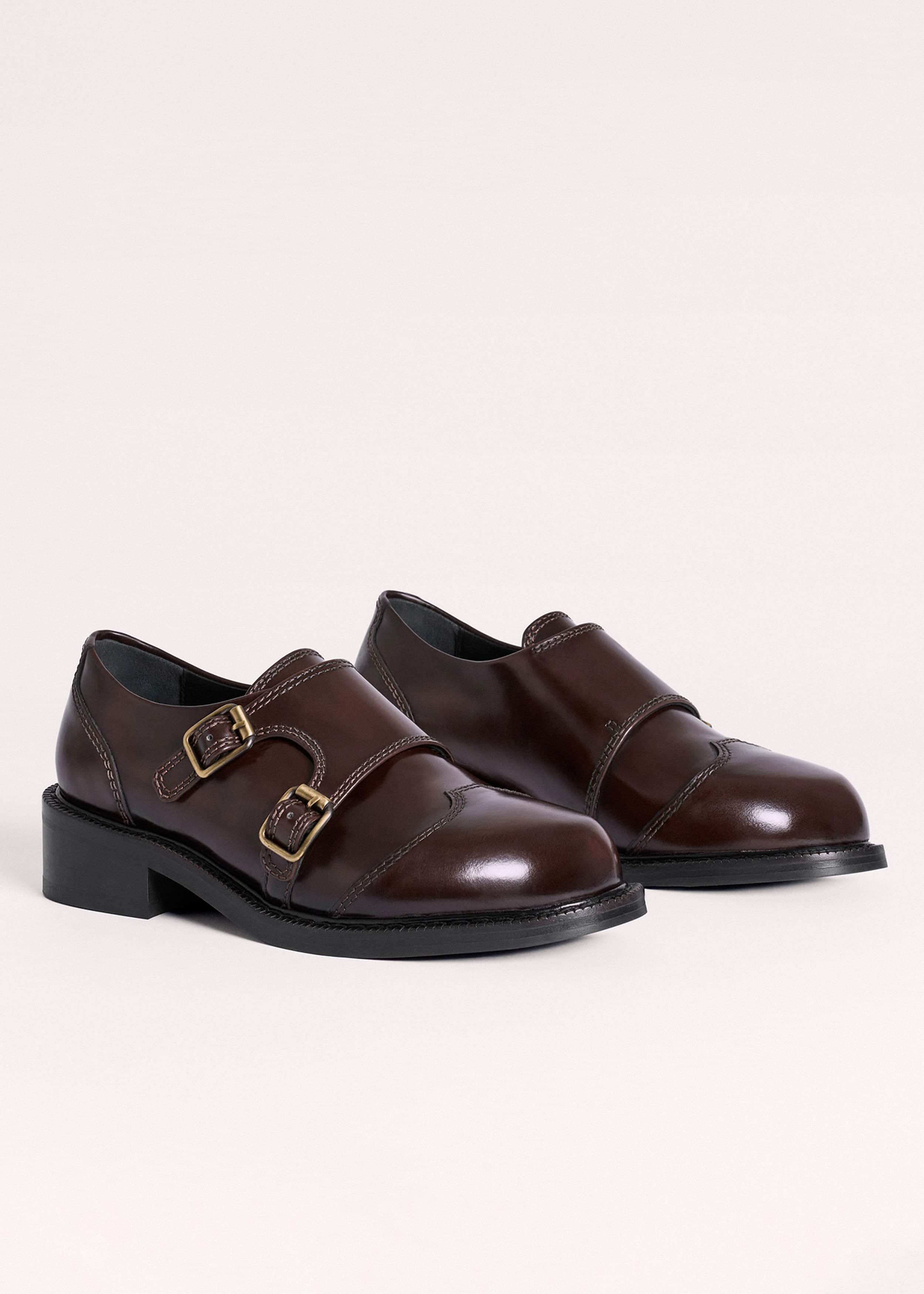 Brown Leather Double Buckle Shoe meandem