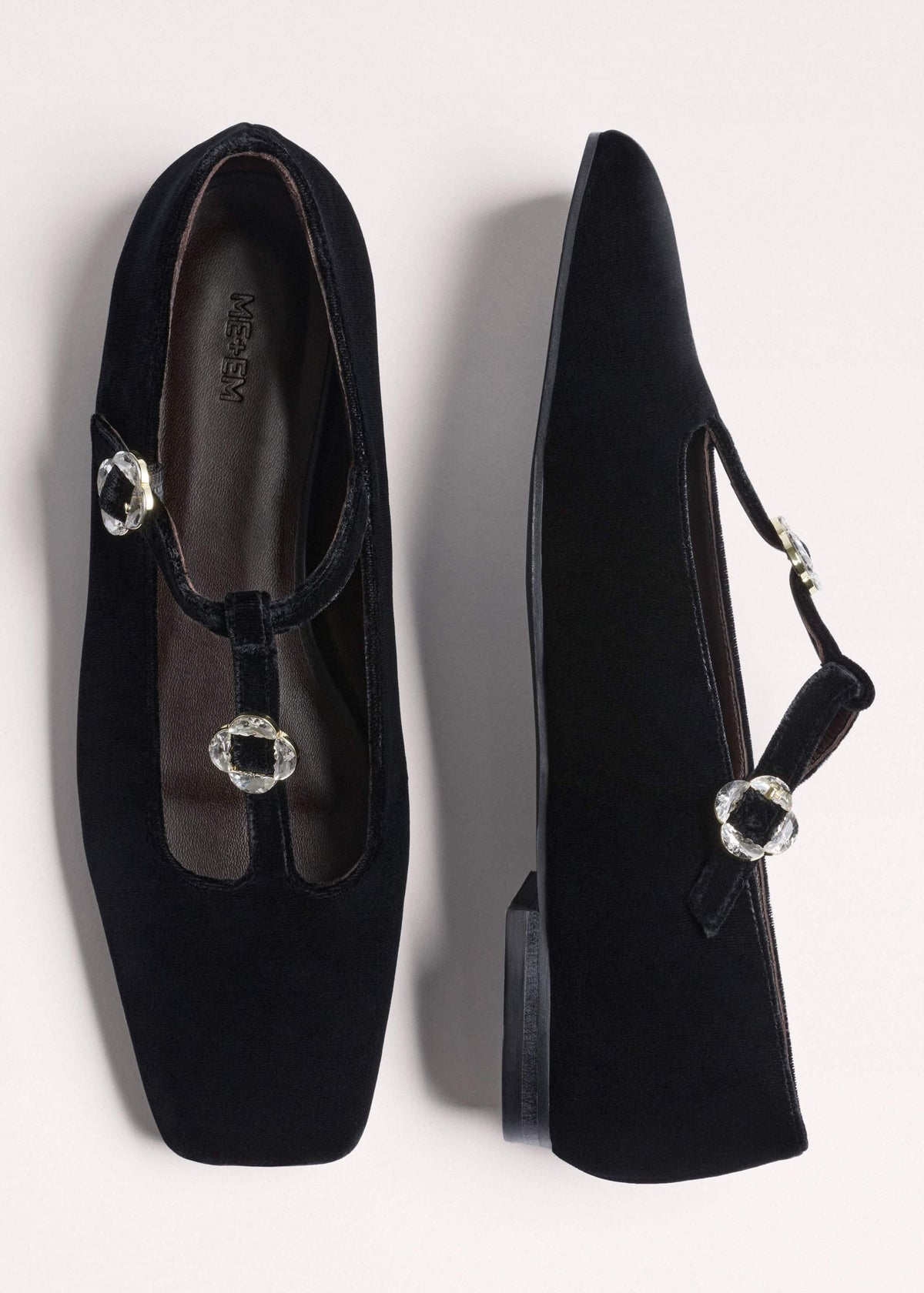 Black Square Toe T-Bar Flat meandem