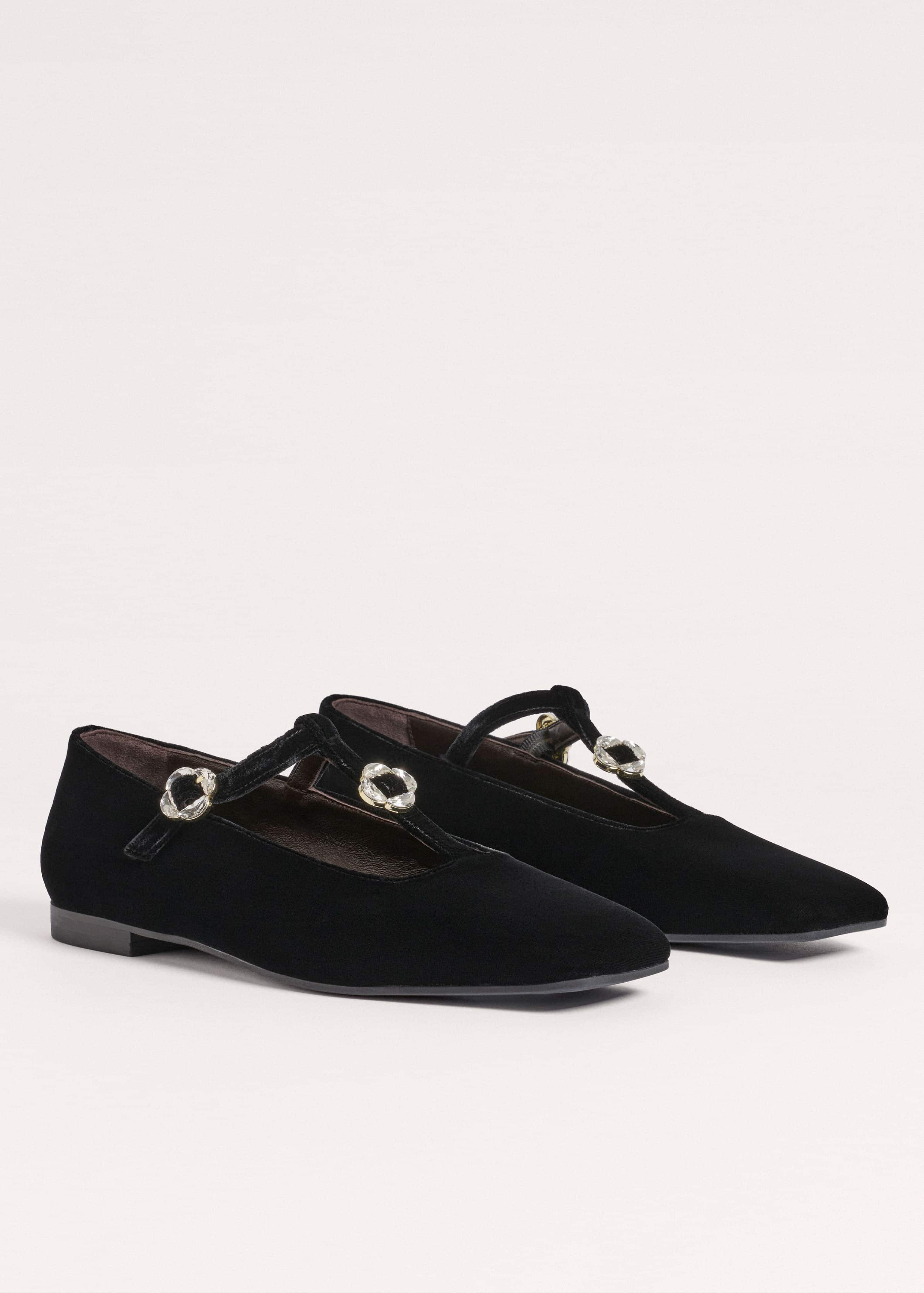 Black Square Toe T-Bar Flat meandem