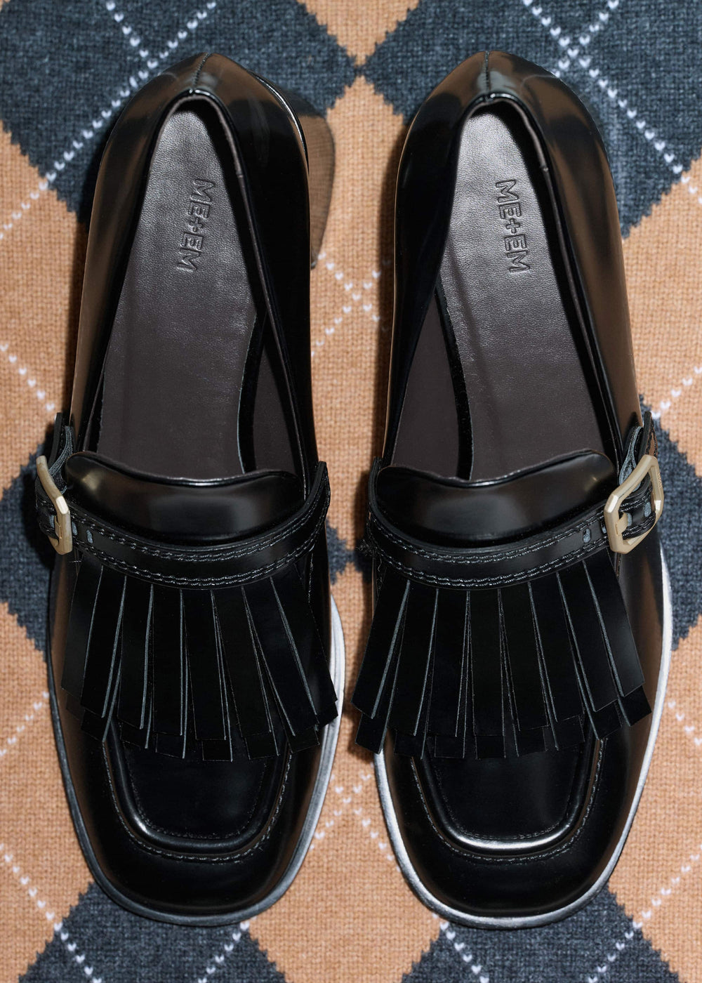 Black Fringe Block Heel Loafer meandem