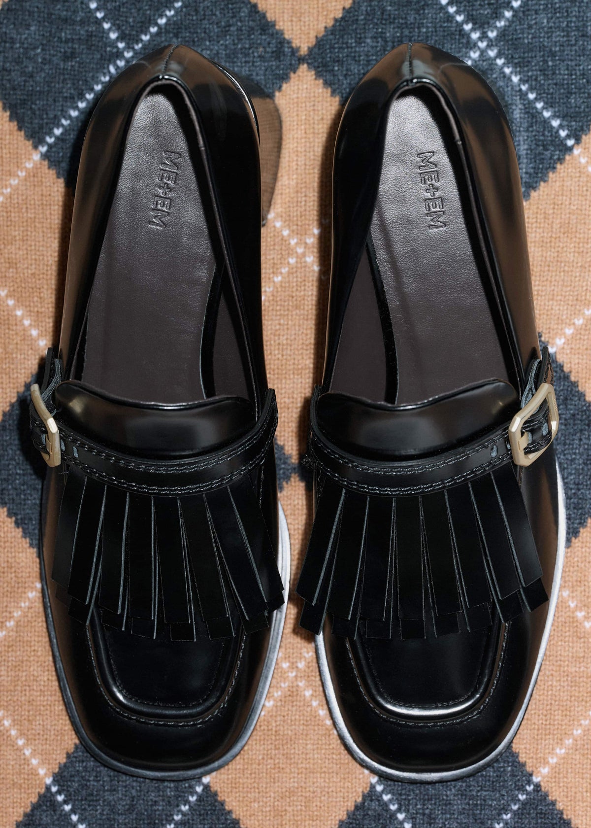 Black Fringe Block Heel Loafer meandem