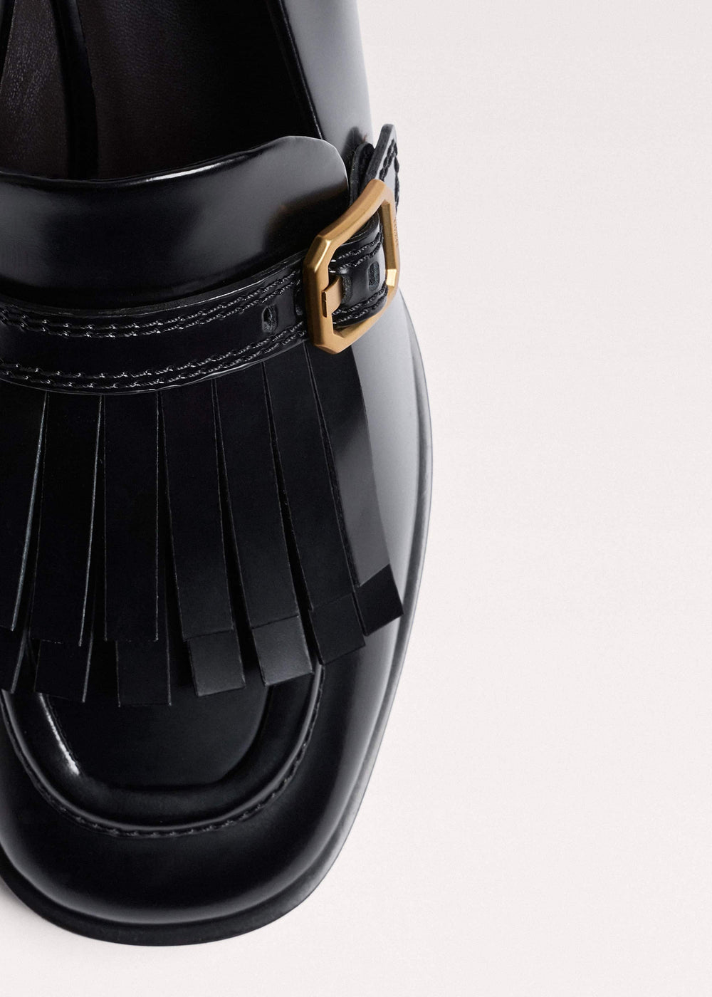Black Fringe Block Heel Loafer meandem