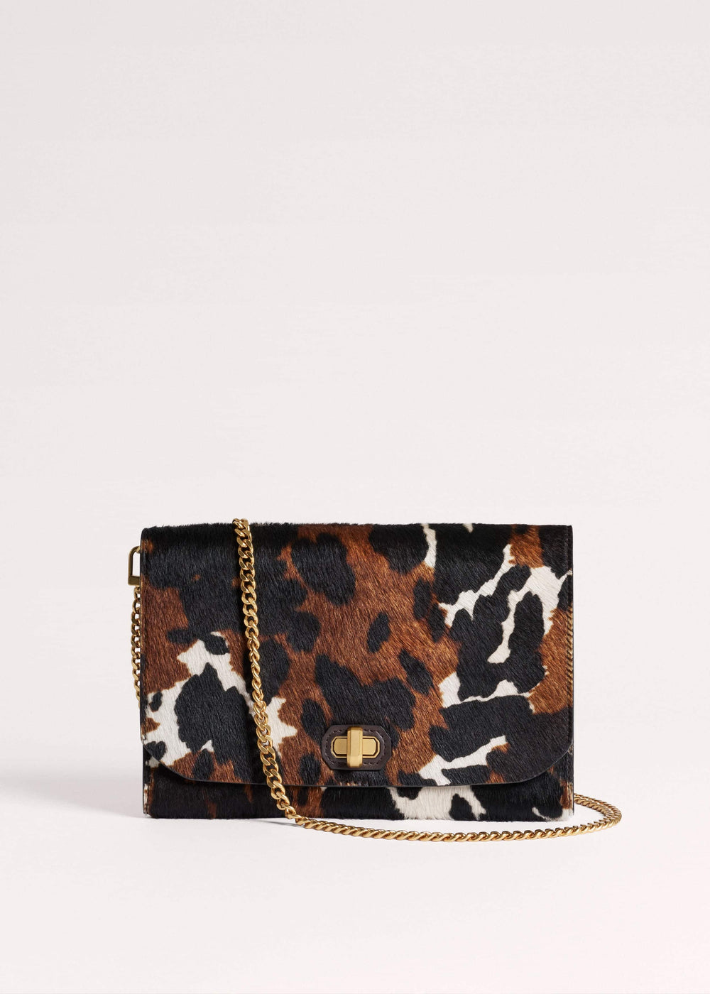 Brown Leather Cow Print Envelope Clutch Bag meandem