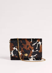 Brown Leather Cow Print Envelope Clutch Bag meandem