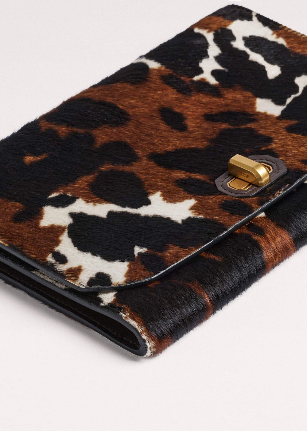 Brown Leather Cow Print Envelope Clutch Bag meandem