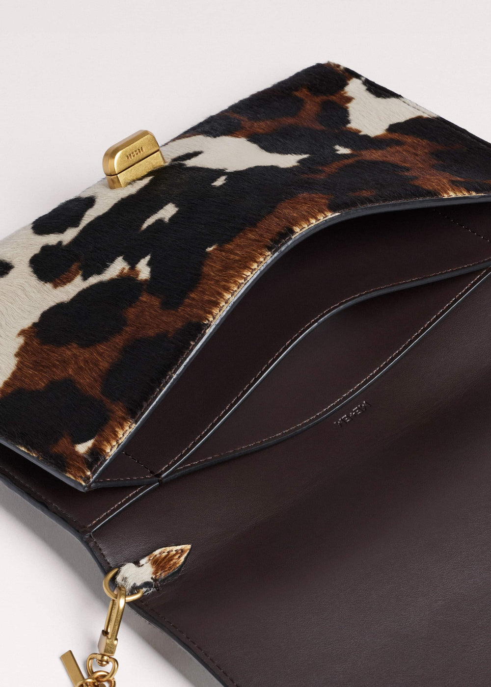 Brown Leather Cow Print Envelope Clutch Bag meandem