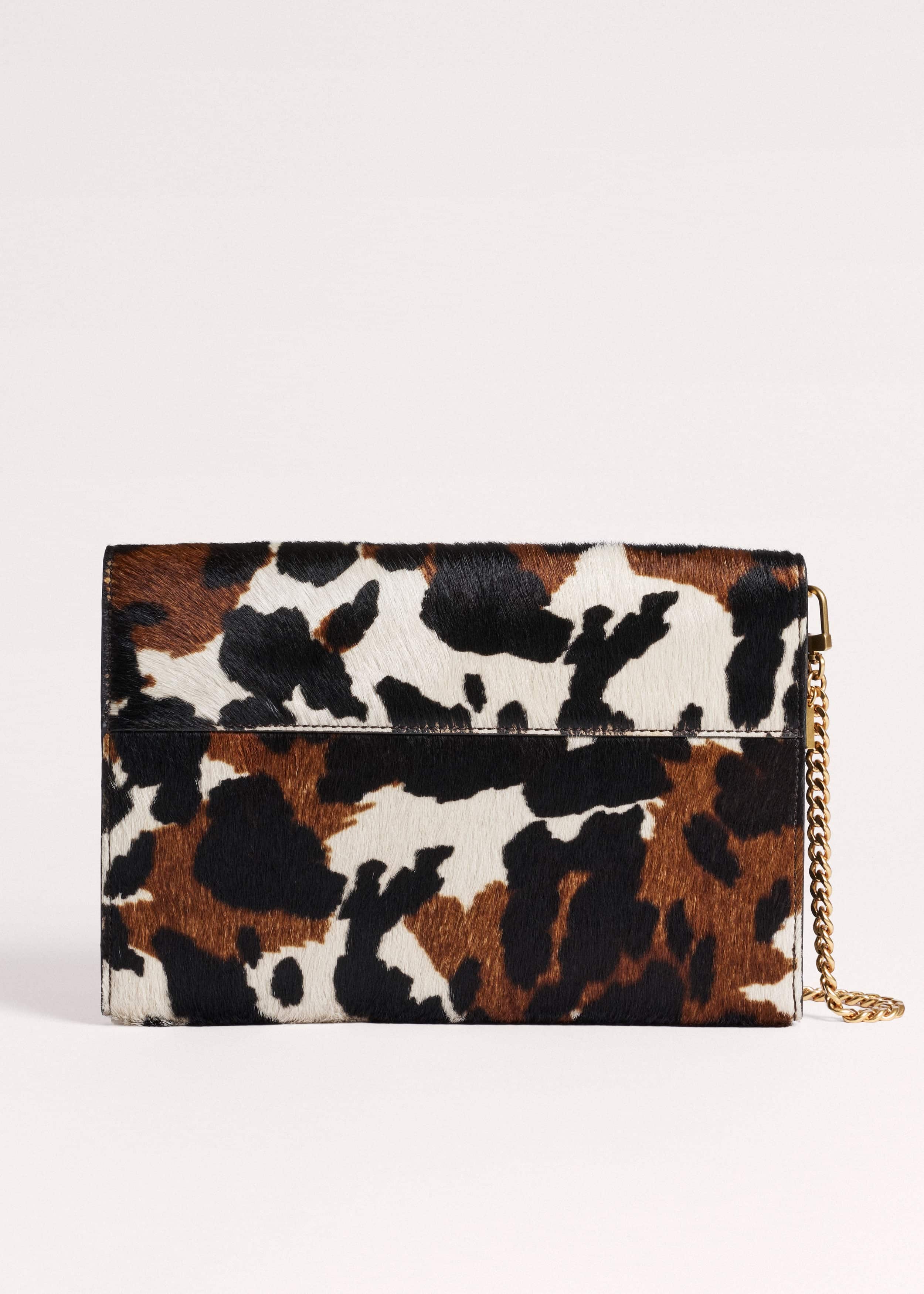 Brown Leather Cow Print Envelope Clutch Bag meandem