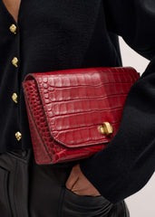 Red Leather Croc Print Clutch 2-in-1 Bag meandem