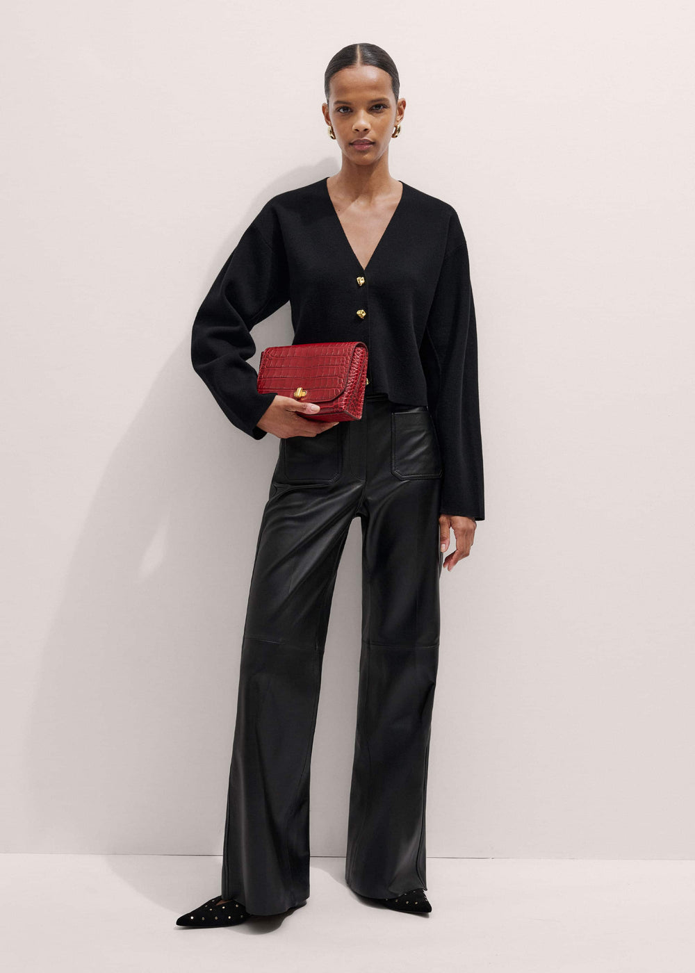 Red Leather Croc Print Clutch 2-in-1 Bag meandem