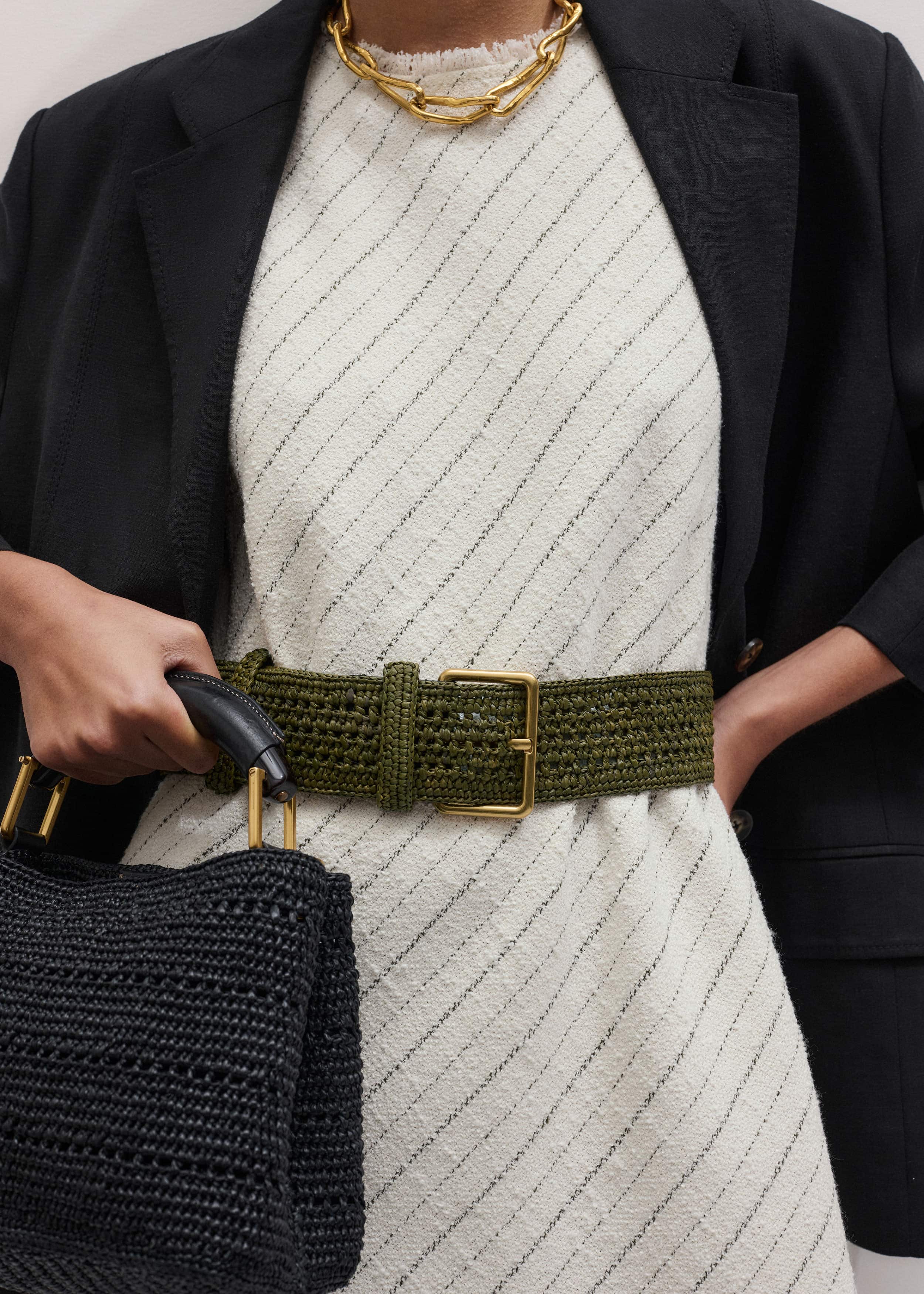 Olive Green Raffia Wide Summer Belt meandem