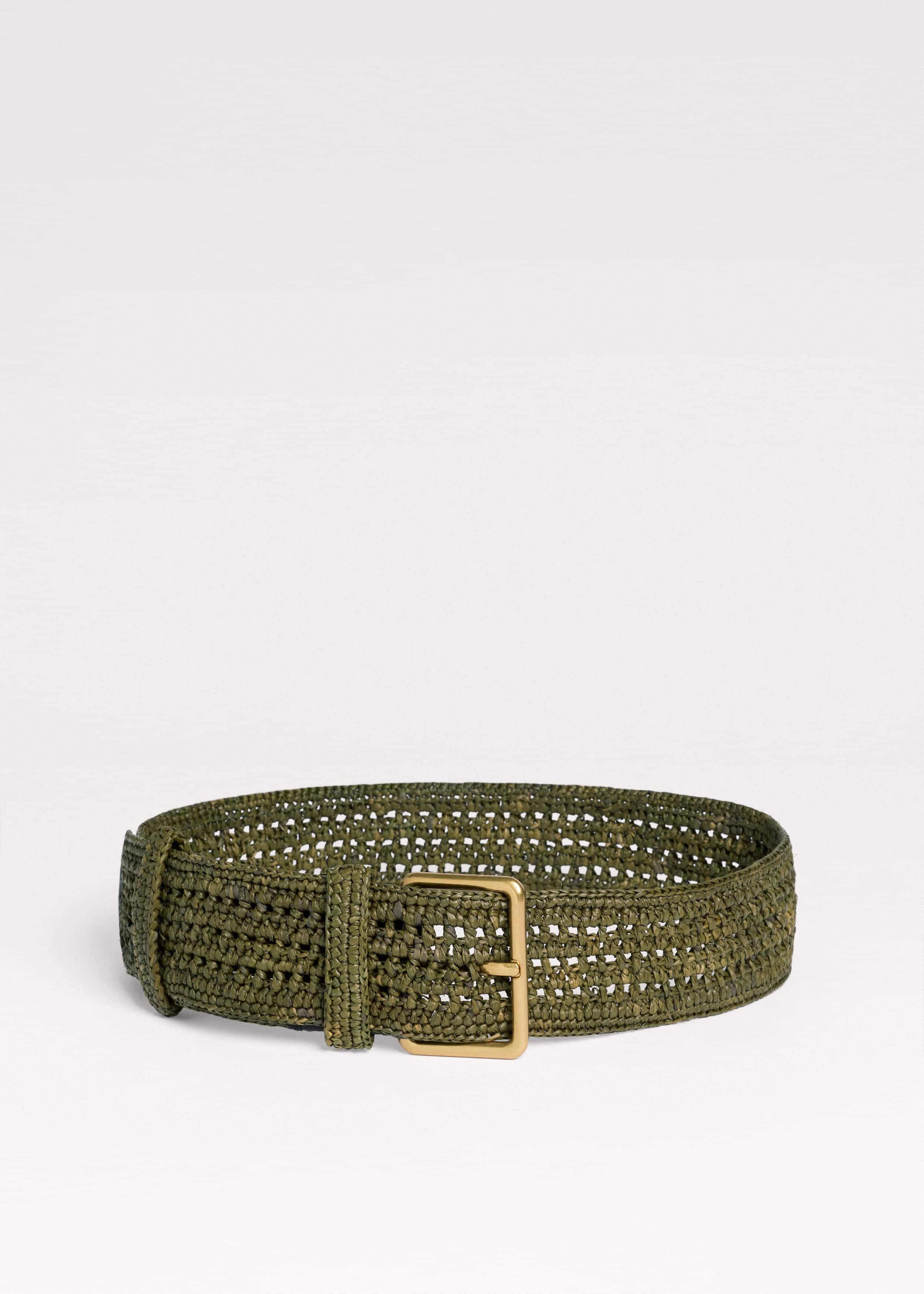 Olive Green Raffia Wide Summer Belt meandem