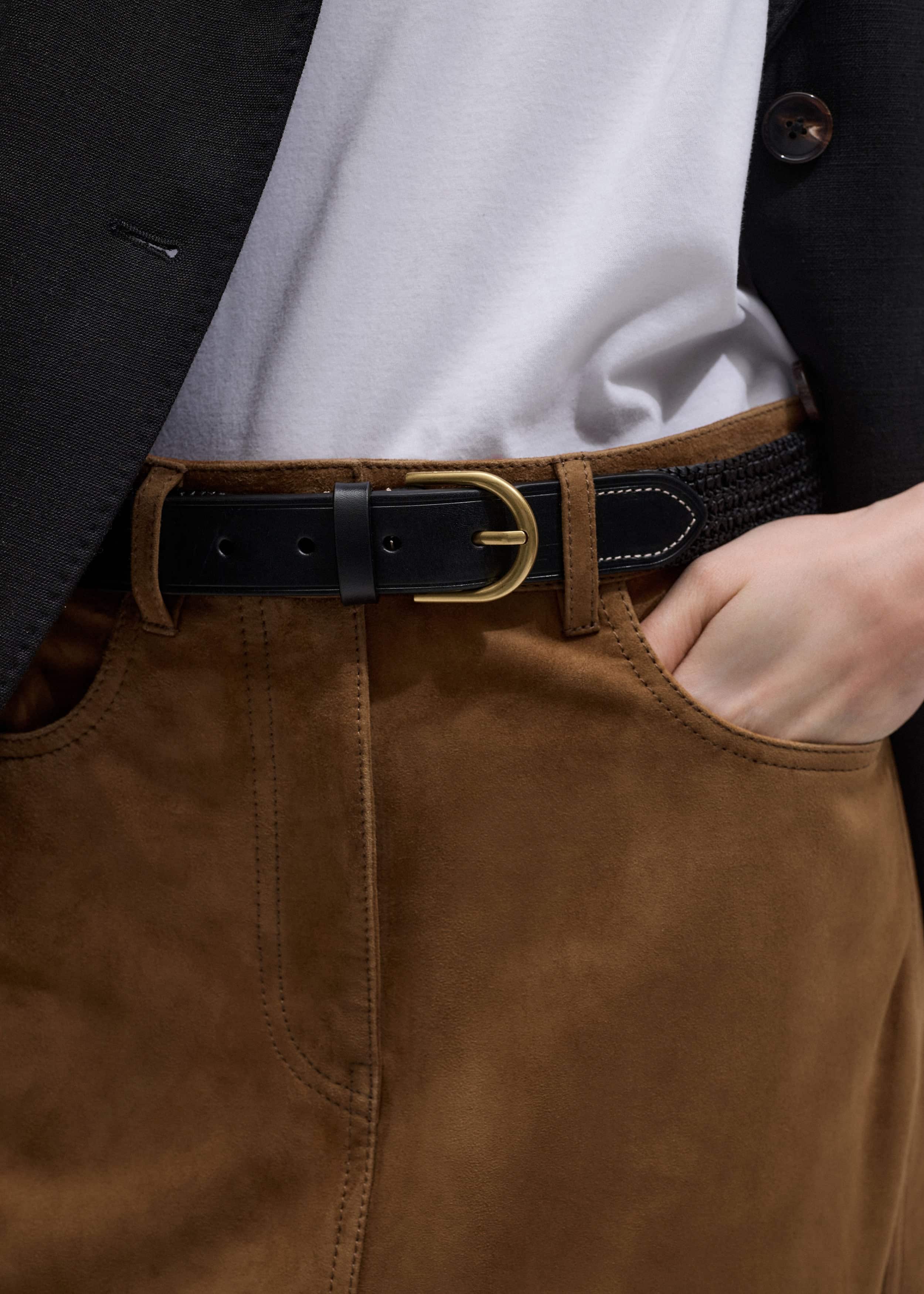 Black Round Raffia Summer Belt meandem