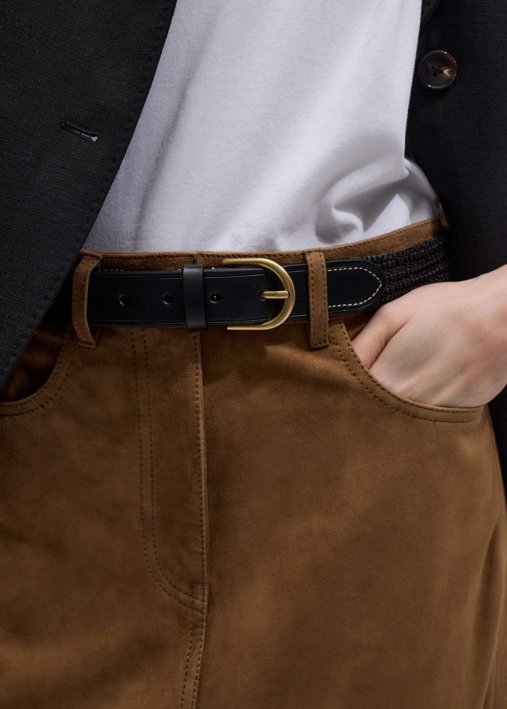 Black Round Raffia Summer Belt meandem