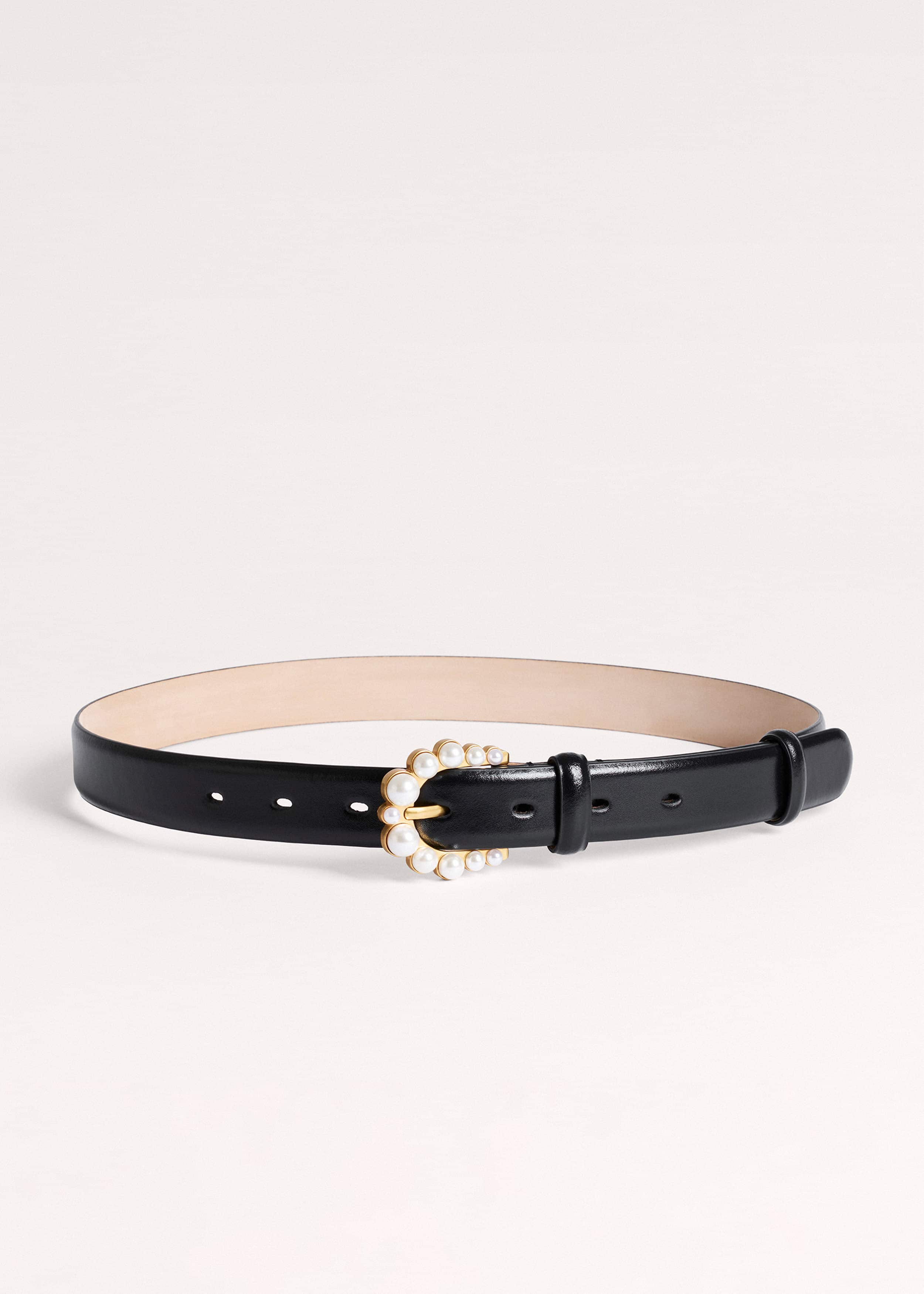 Black Faux Pearl Buckle Belt meandem