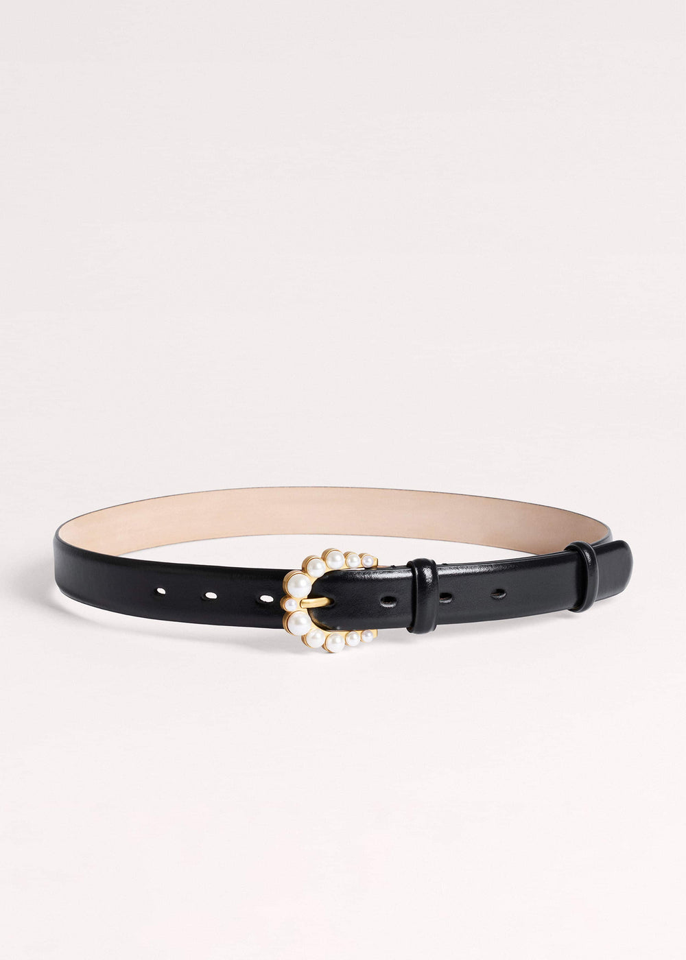 Black Faux Pearl Buckle Belt meandem