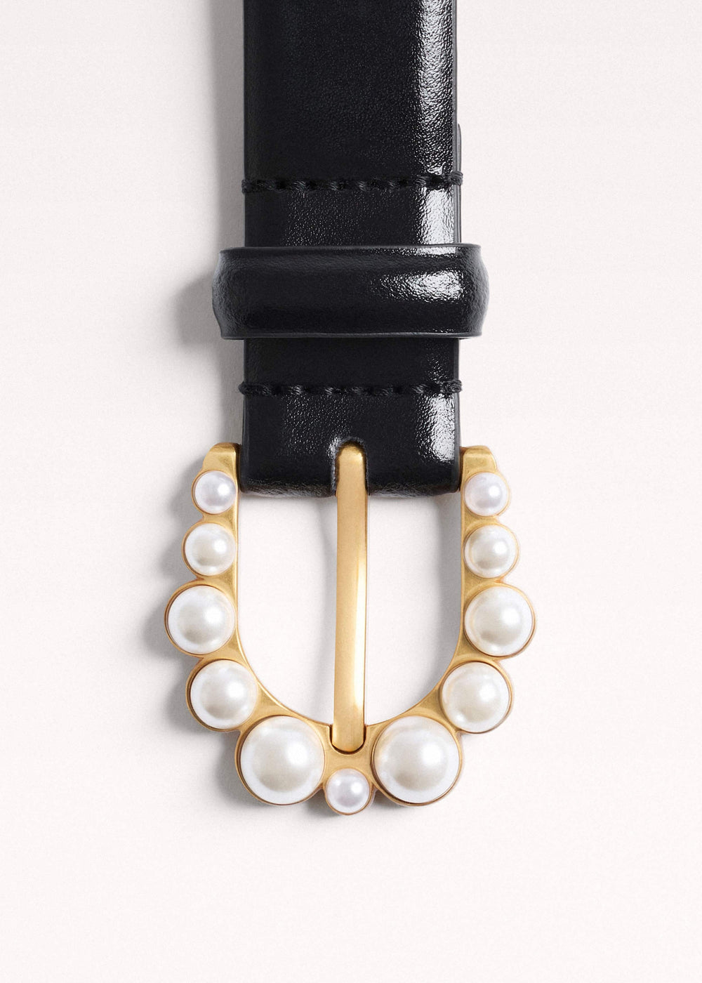 Black Faux Pearl Buckle Belt meandem