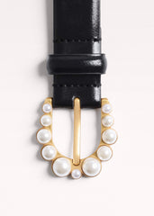 Black Faux Pearl Buckle Belt meandem