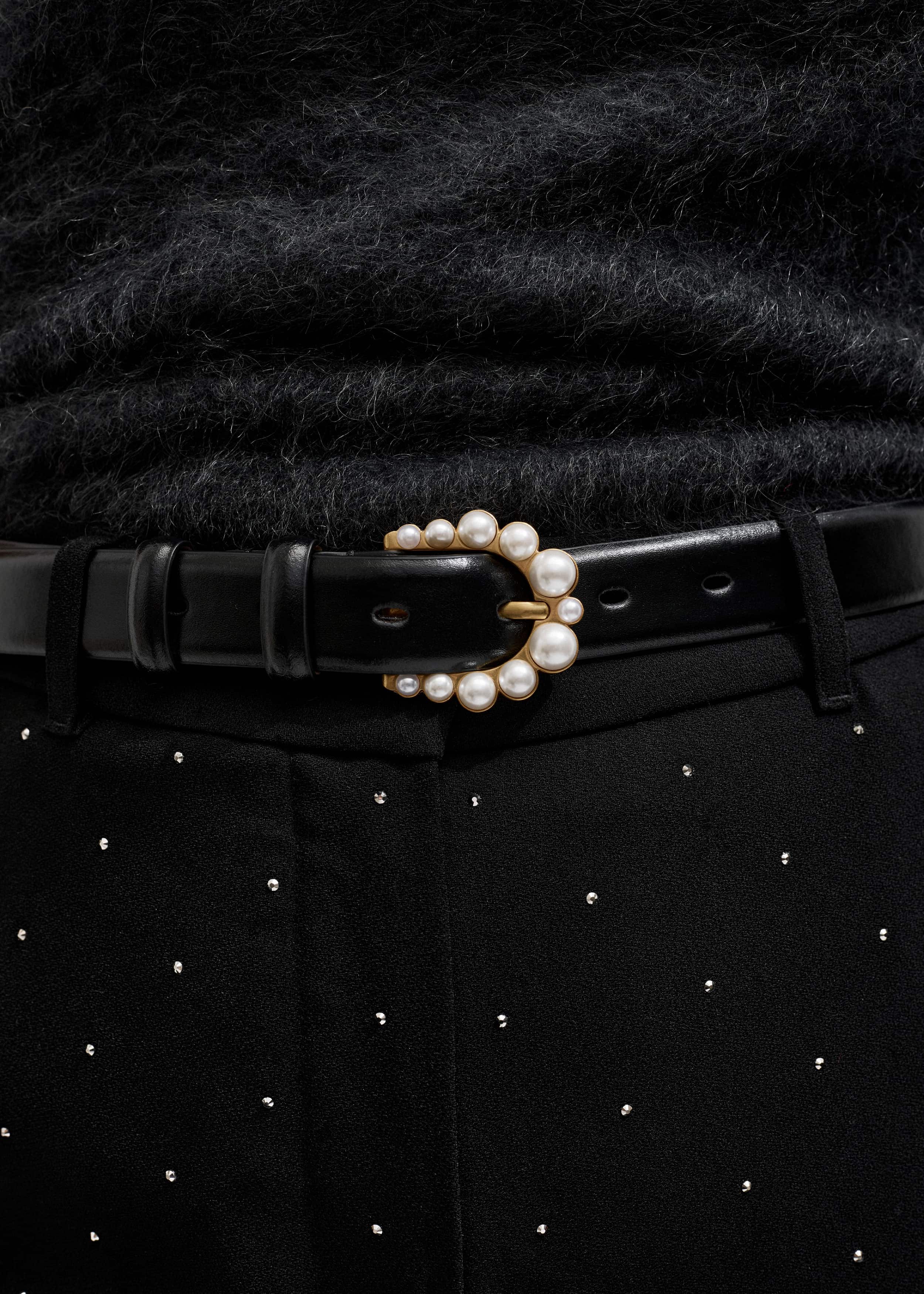 Black Faux Pearl Buckle Belt meandem