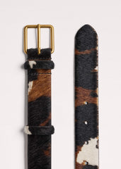 Dark Brown Leather Cow Print Classic Belt meandem