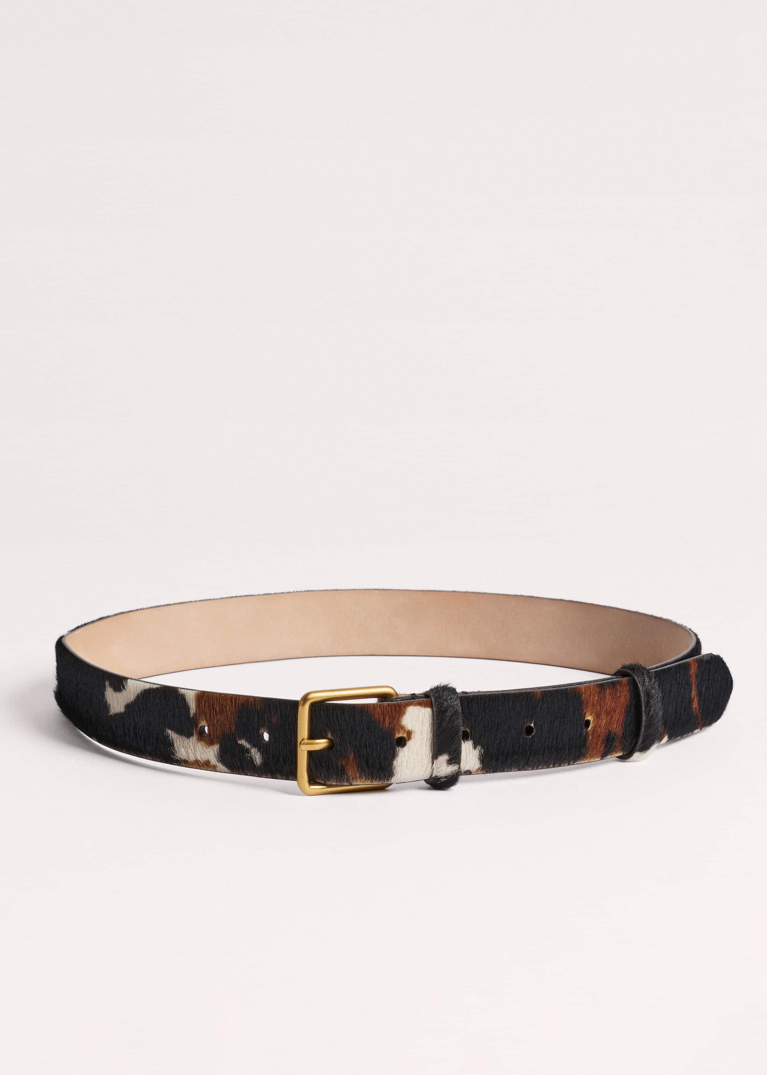 Dark Brown Leather Cow Print Classic Belt meandem