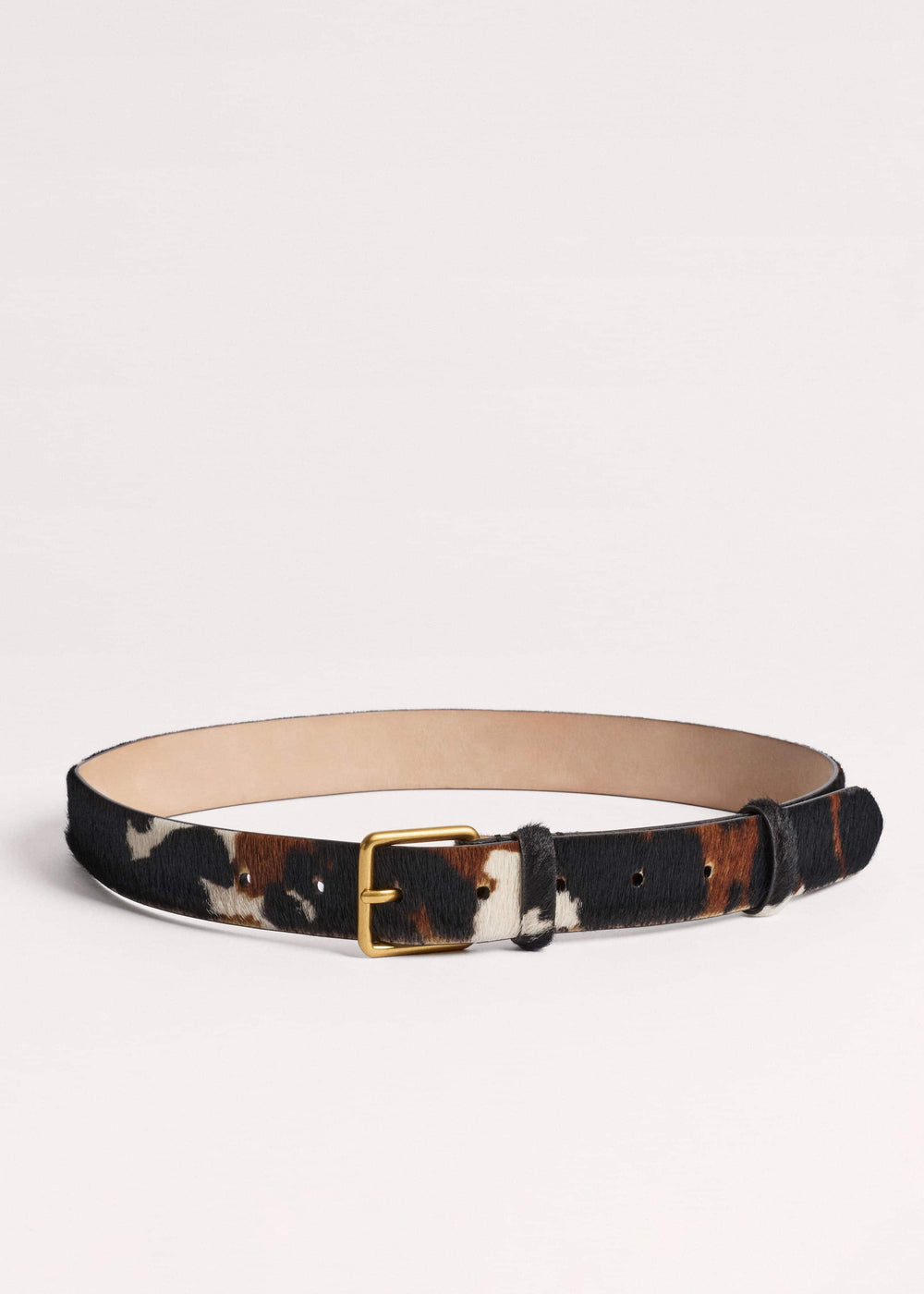 Dark Brown Leather Cow Print Classic Belt meandem