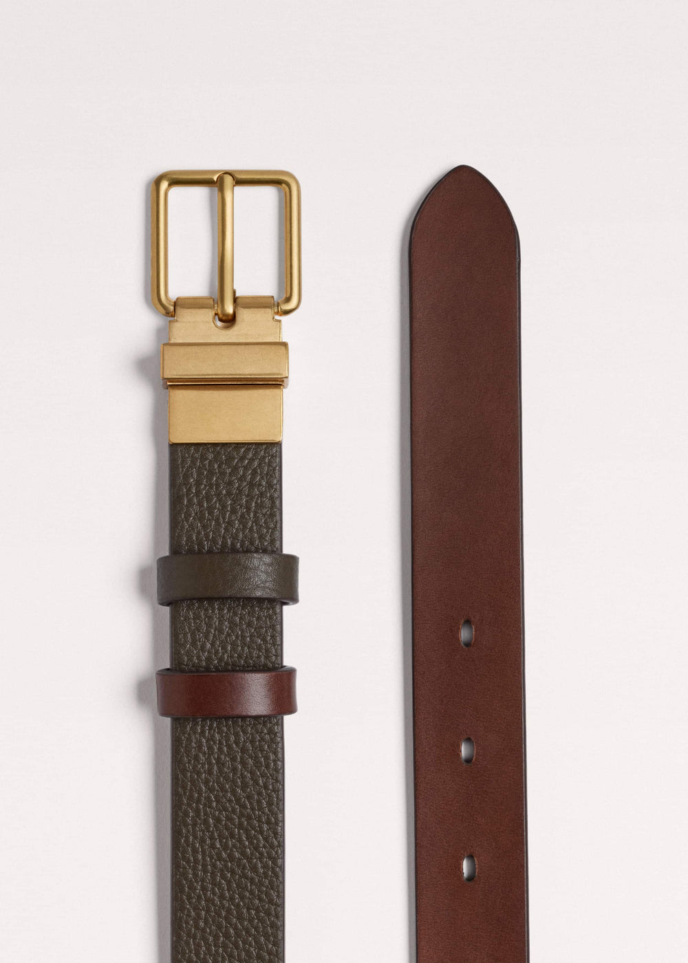 Olive Green Leather Reversible Belt meandem