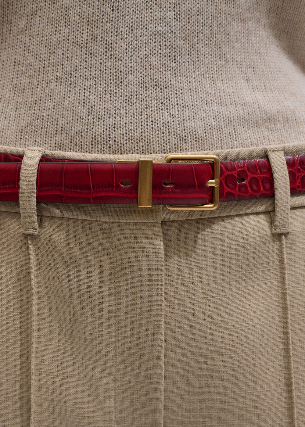 Red Italian Croc Print Reversible Belt meandem