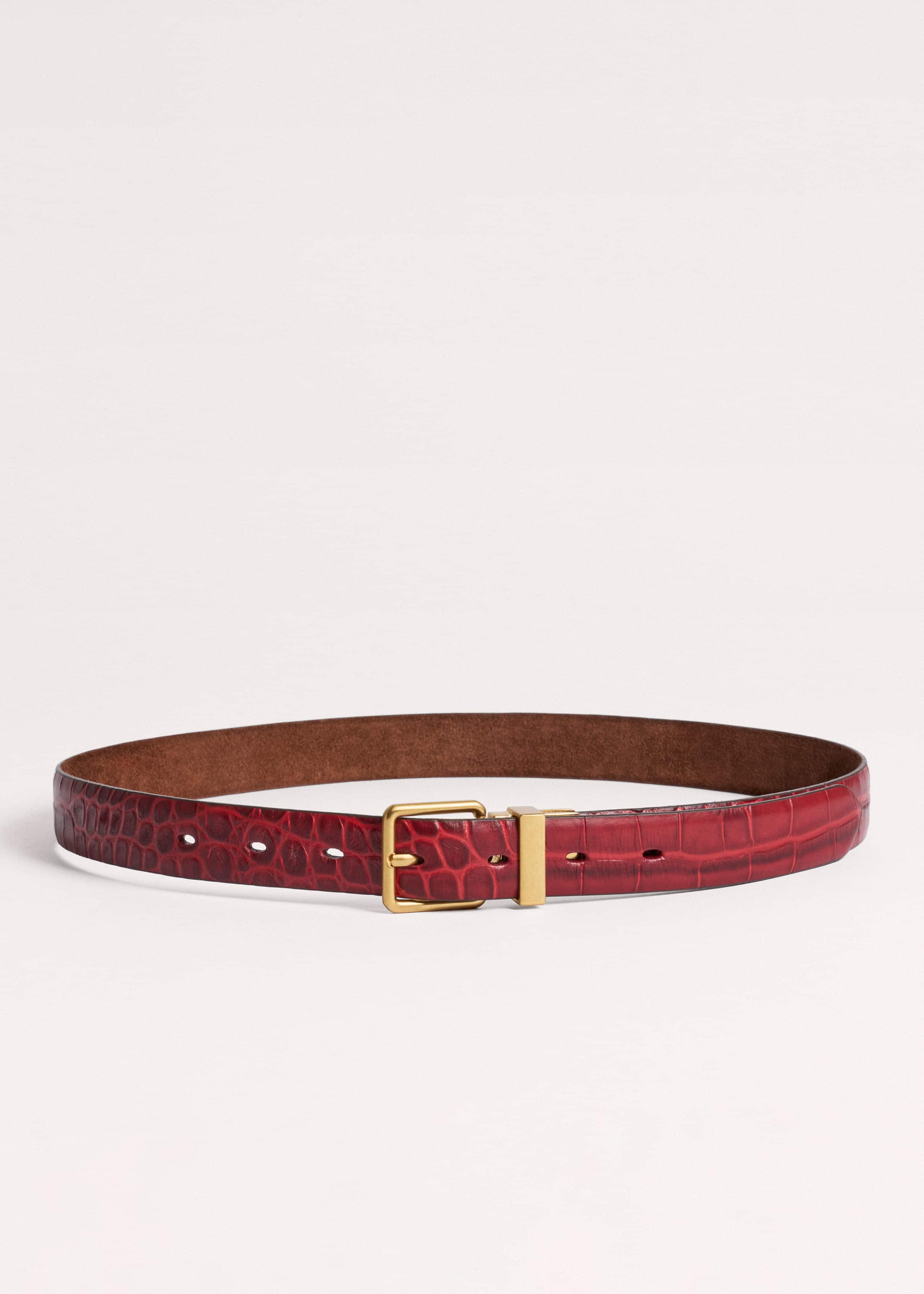 Red Italian Croc Print Reversible Belt meandem