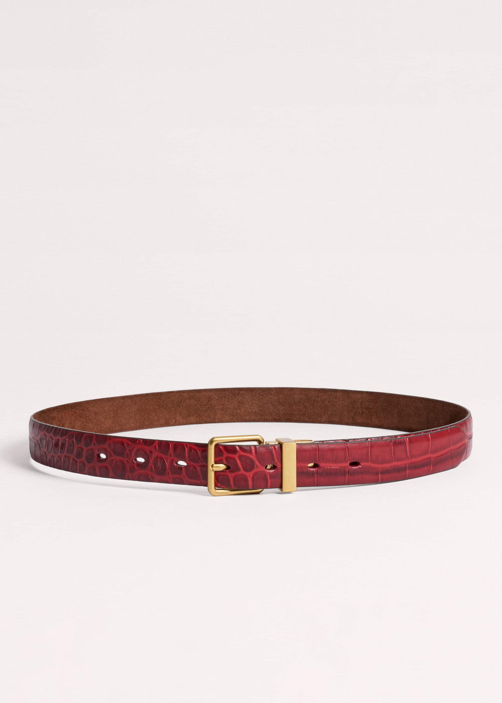 Red Italian Croc Print Reversible Belt meandem