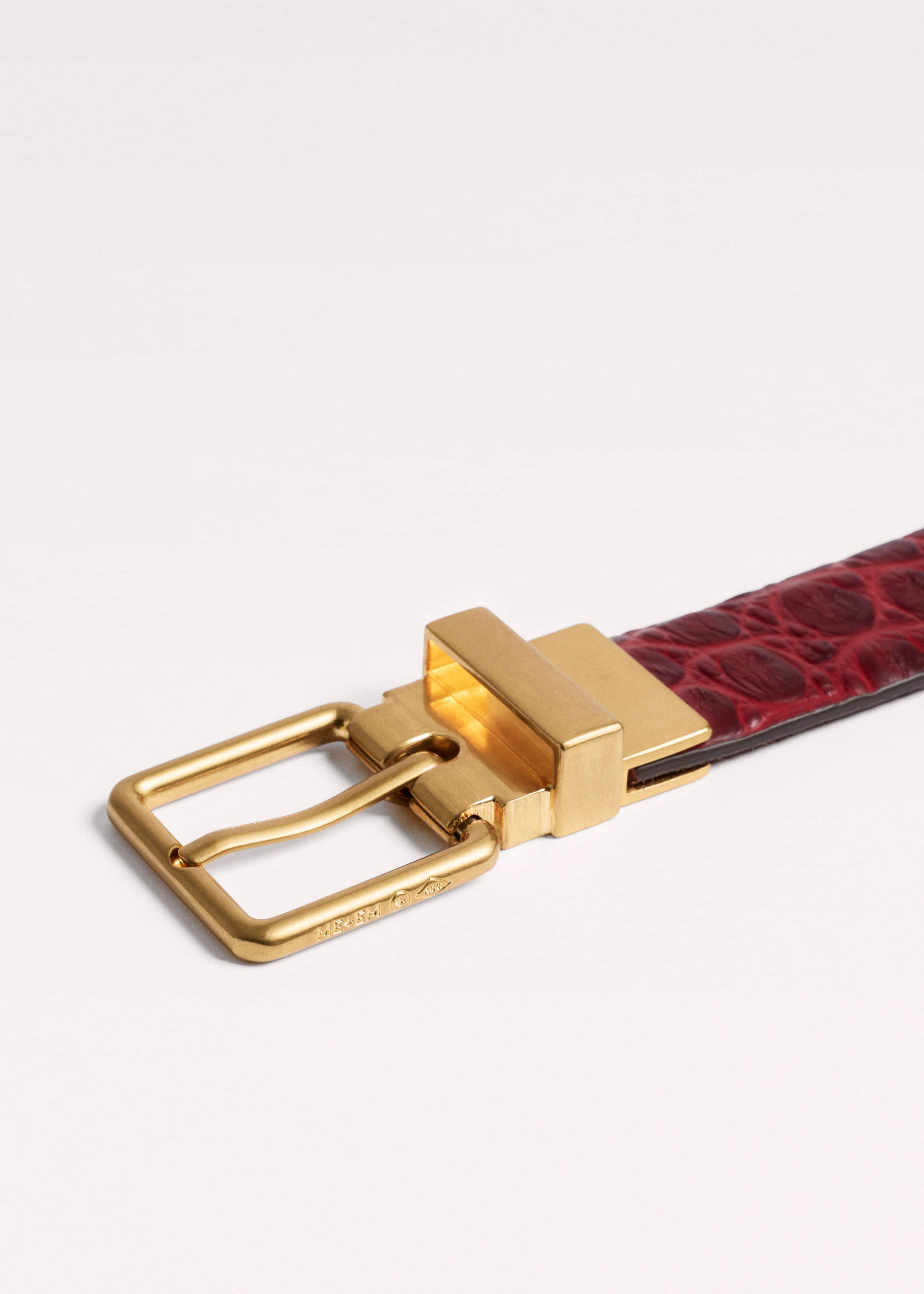 Red Italian Croc Print Reversible Belt meandem