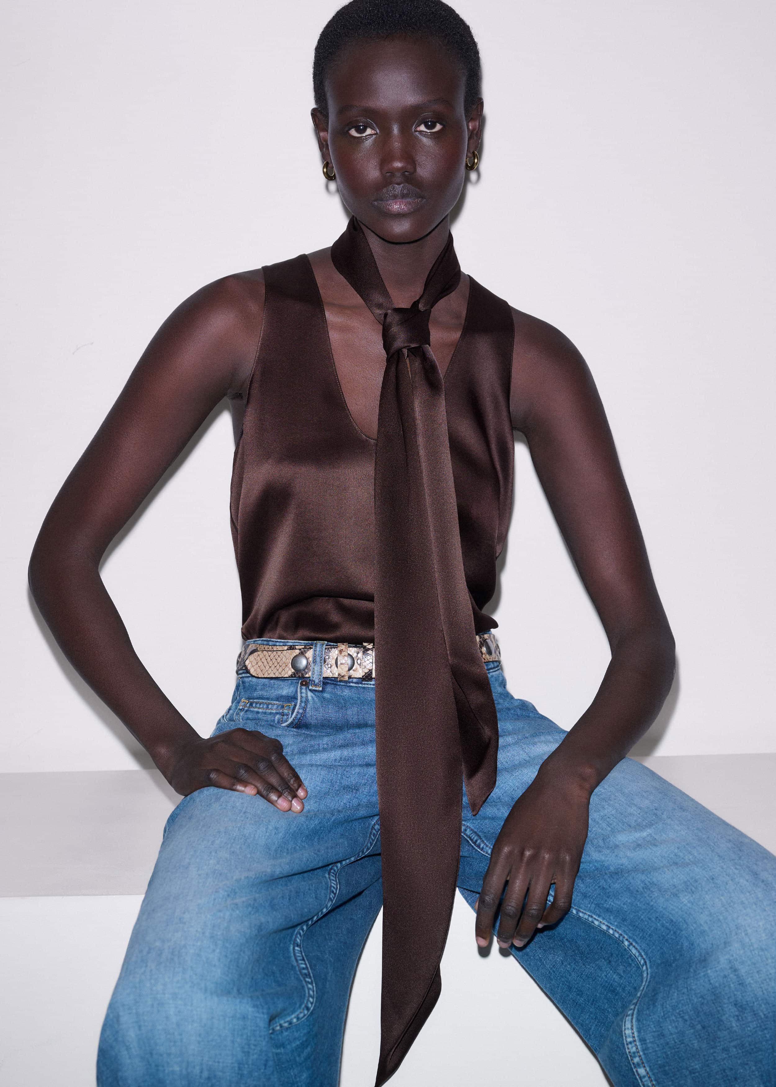 Brown Silk Satin Evening Scarf meandem