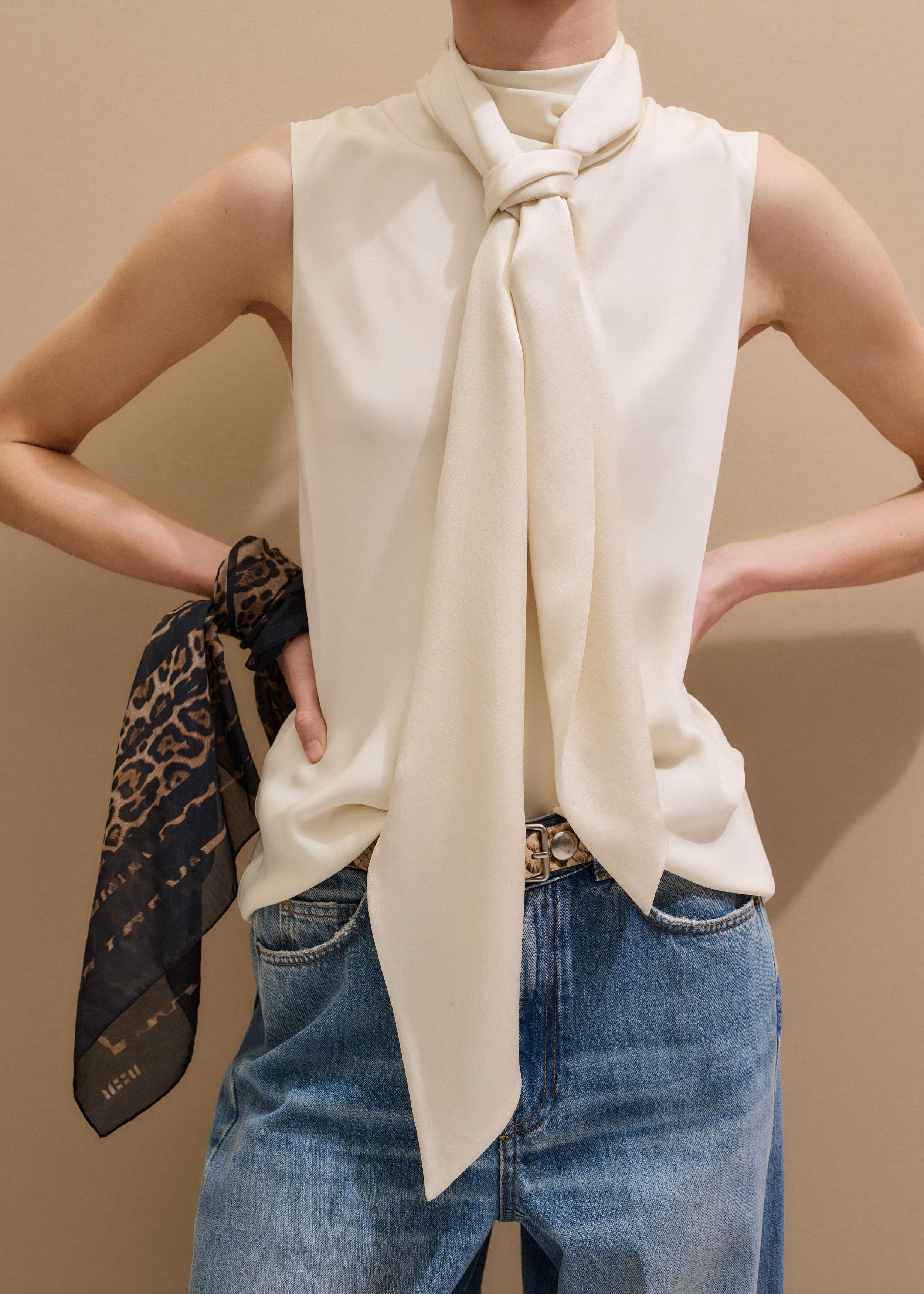 Cream Silk Satin Evening Scarf meandem