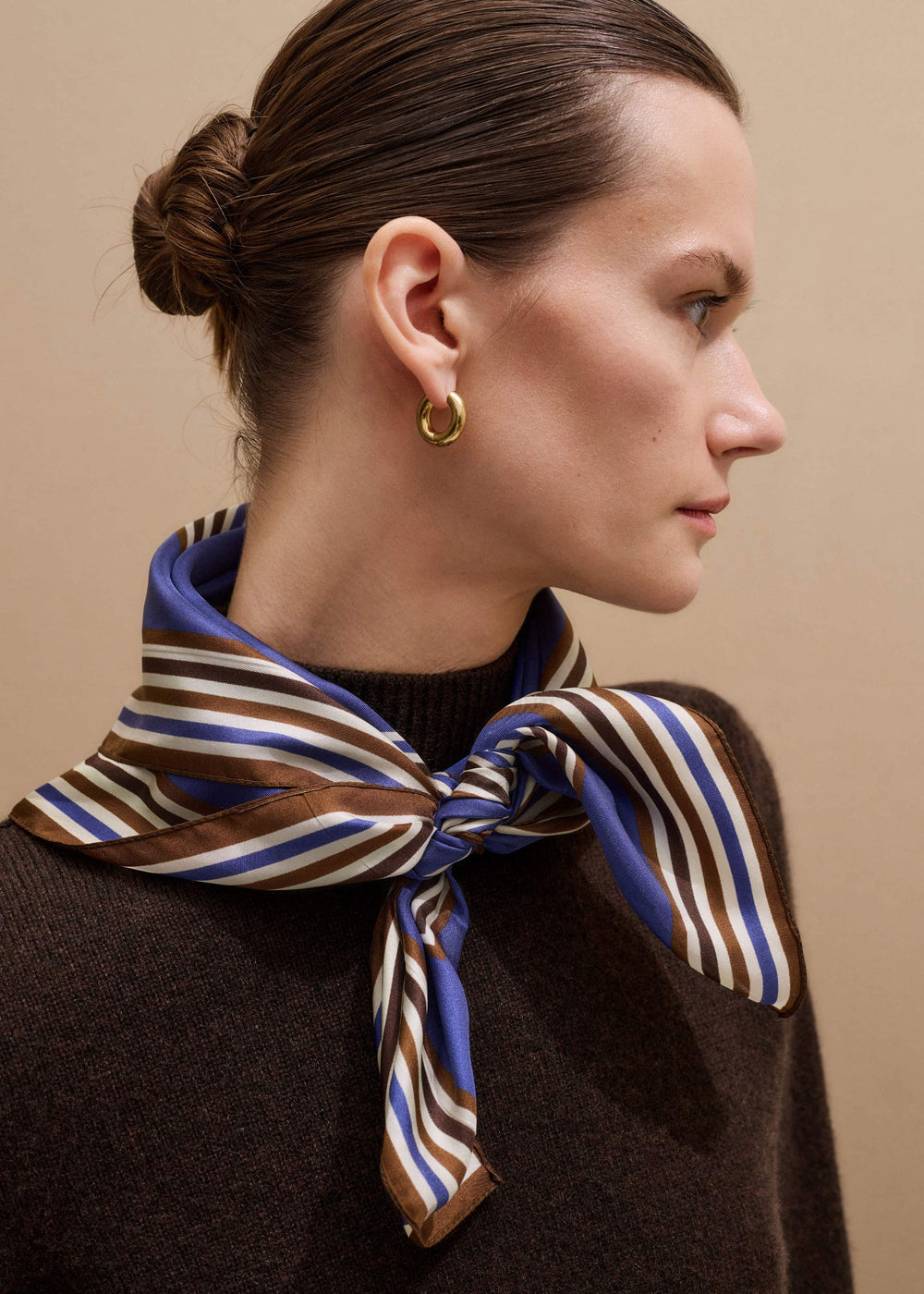 Blue Striped Silk Multi-Border Scarf meandem