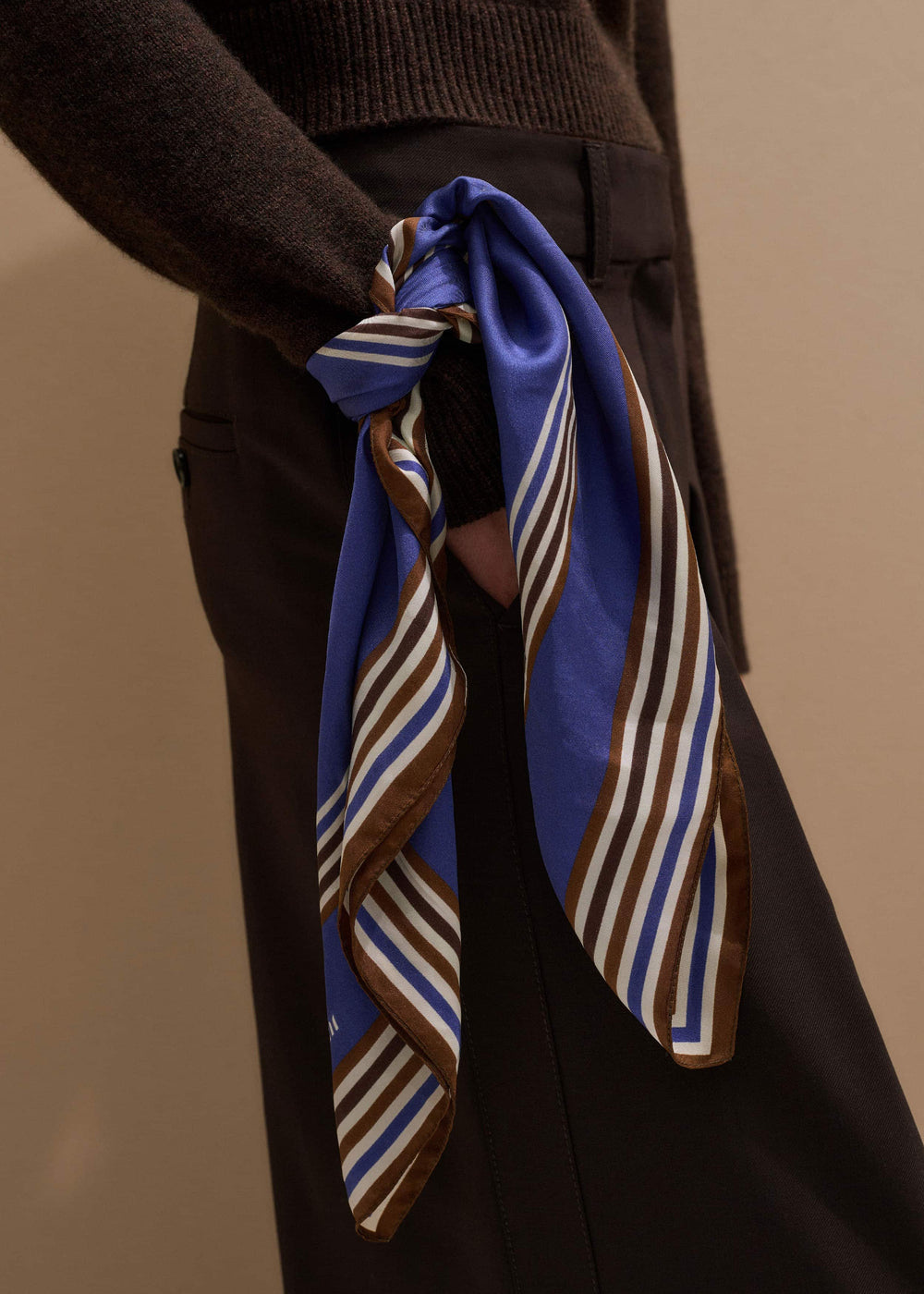 Blue Striped Silk Multi-Border Scarf meandem