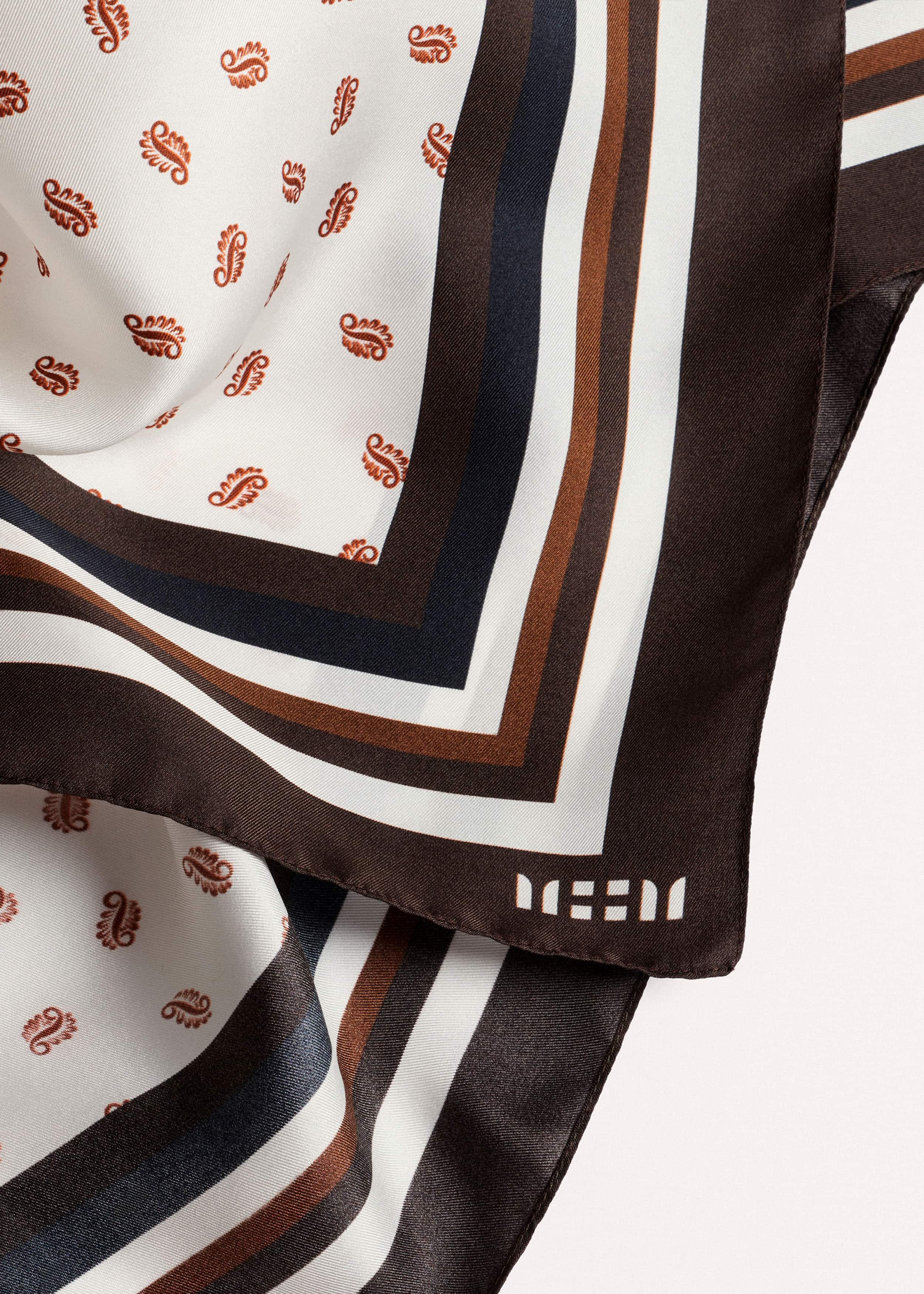 Cream Spaced Paisley Print Silk Scarf meandem