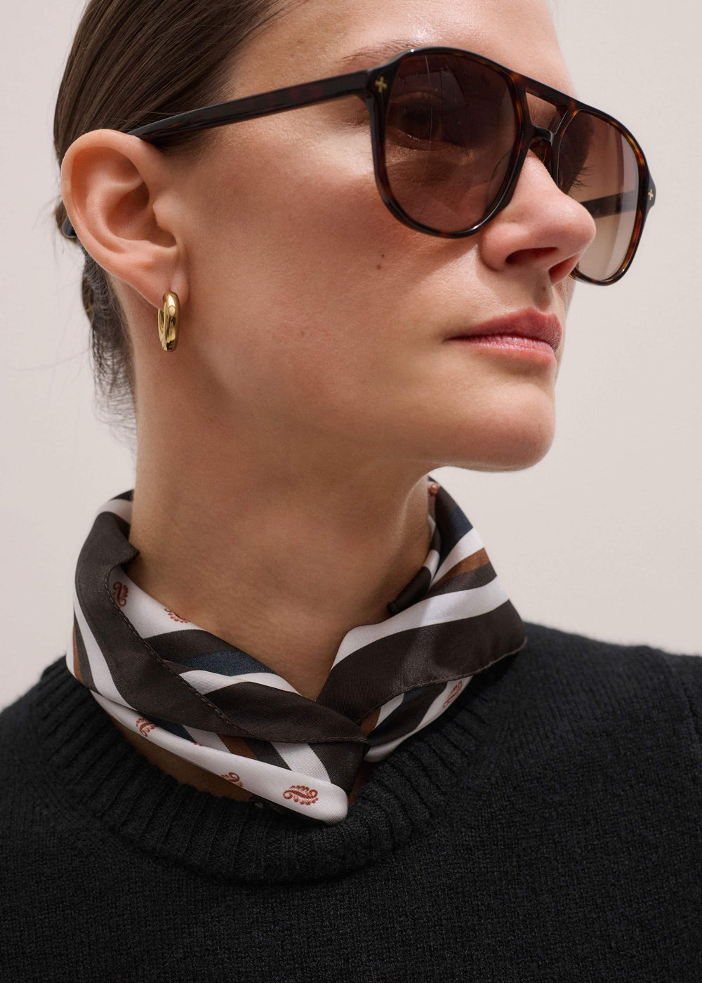 Cream Spaced Paisley Print Silk Scarf meandem