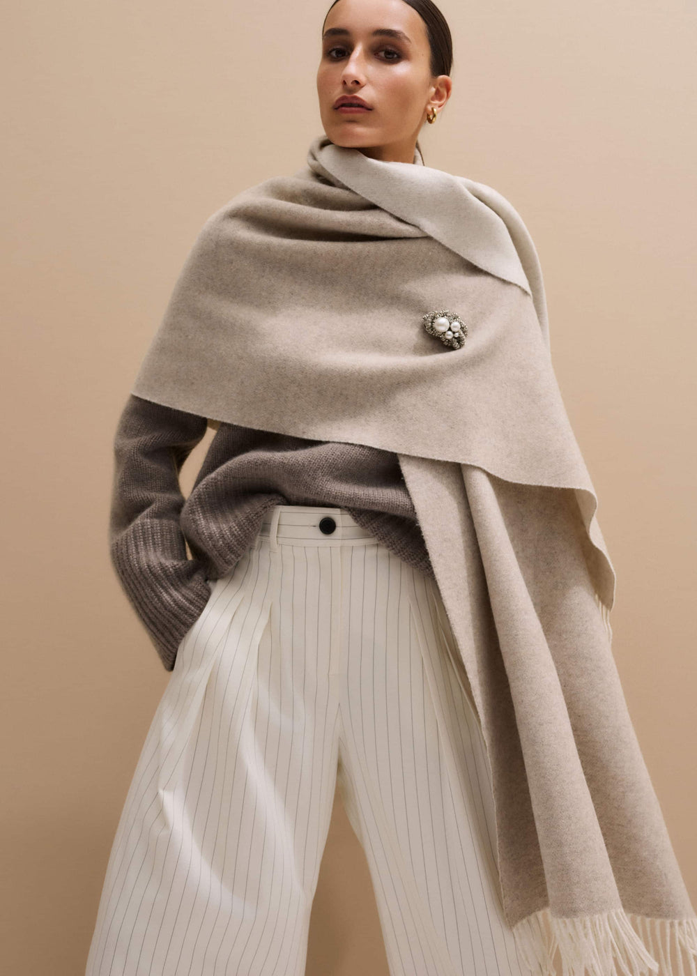 Cream Cashmere Blend Travel Scarf meandem