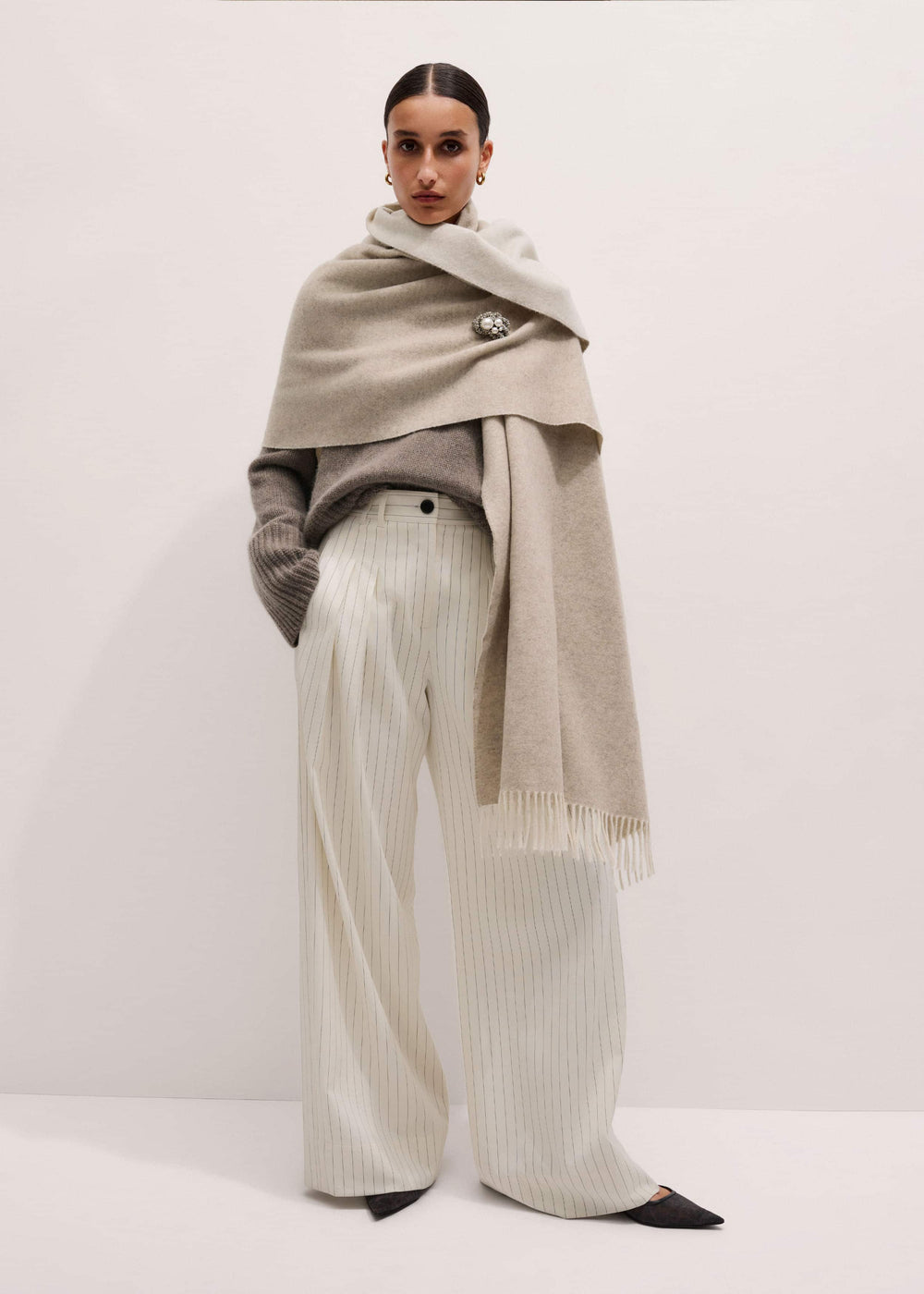 Cream Cashmere Blend Travel Scarf meandem