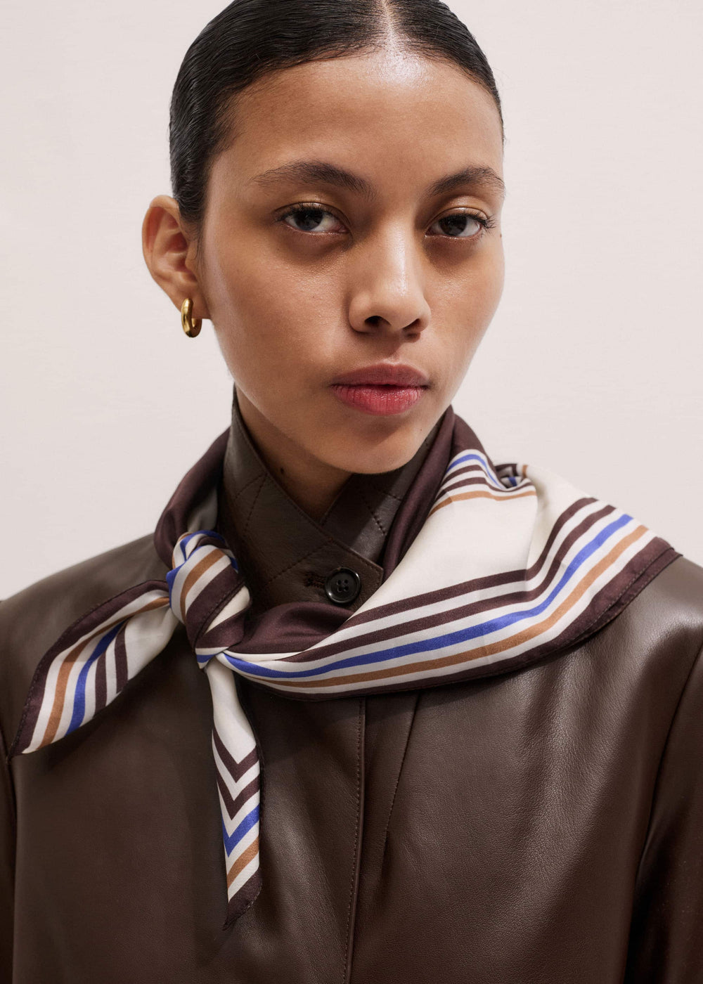 Brown Striped Silk Multi-Border Scarf meandem