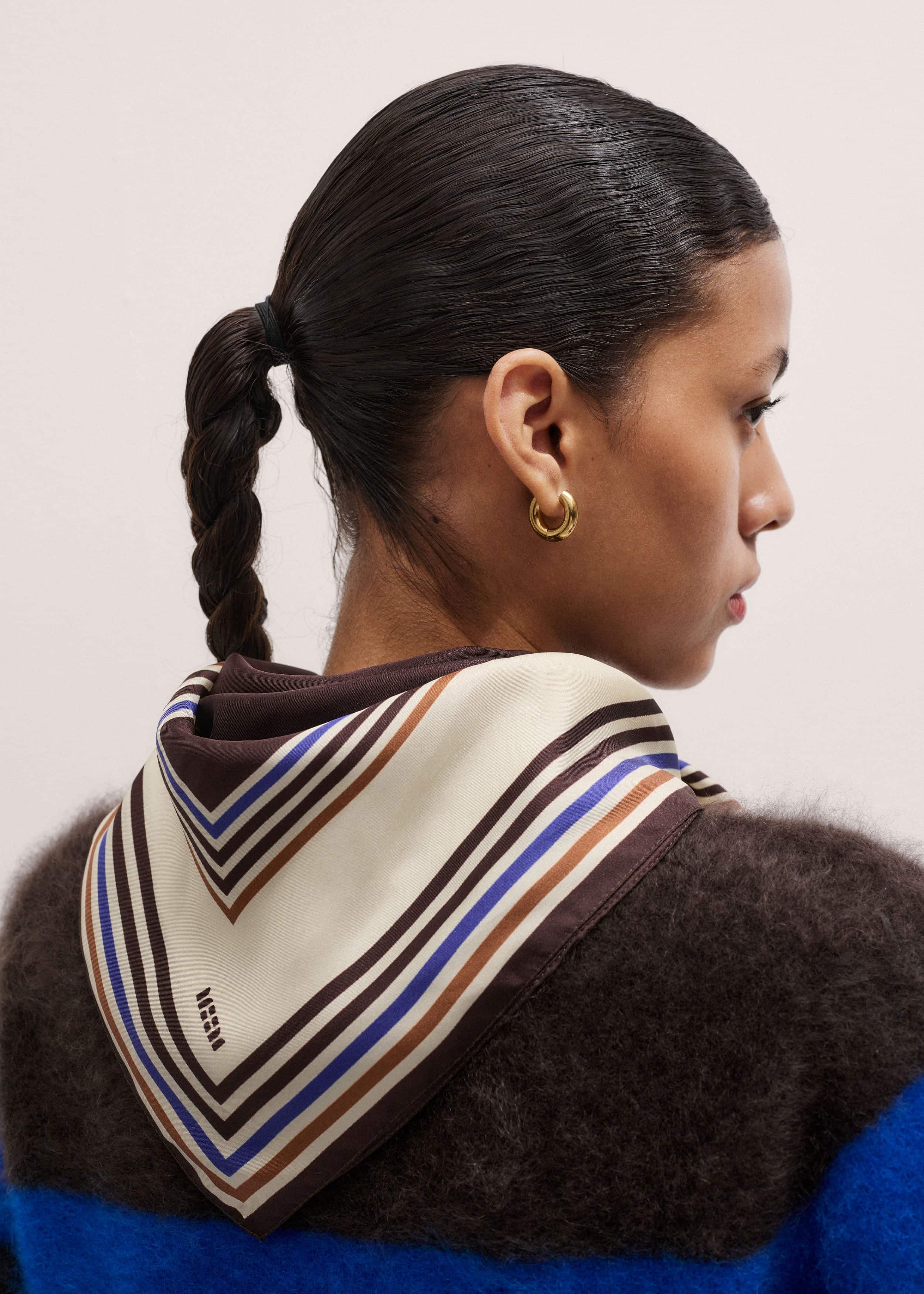 Brown Striped Silk Multi-Border Scarf meandem