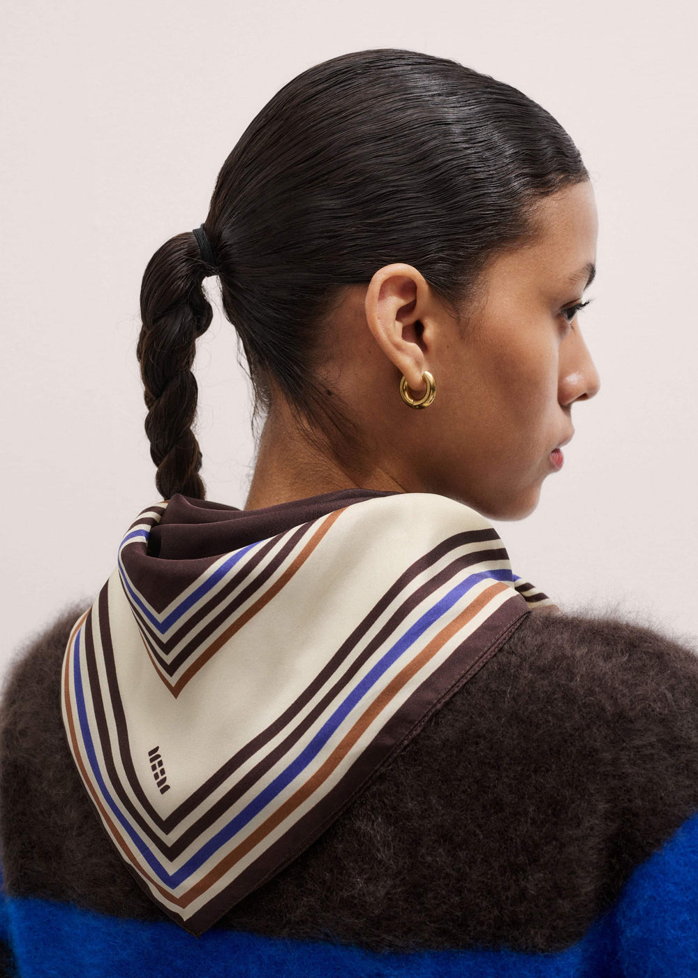 Brown Striped Silk Multi-Border Scarf meandem