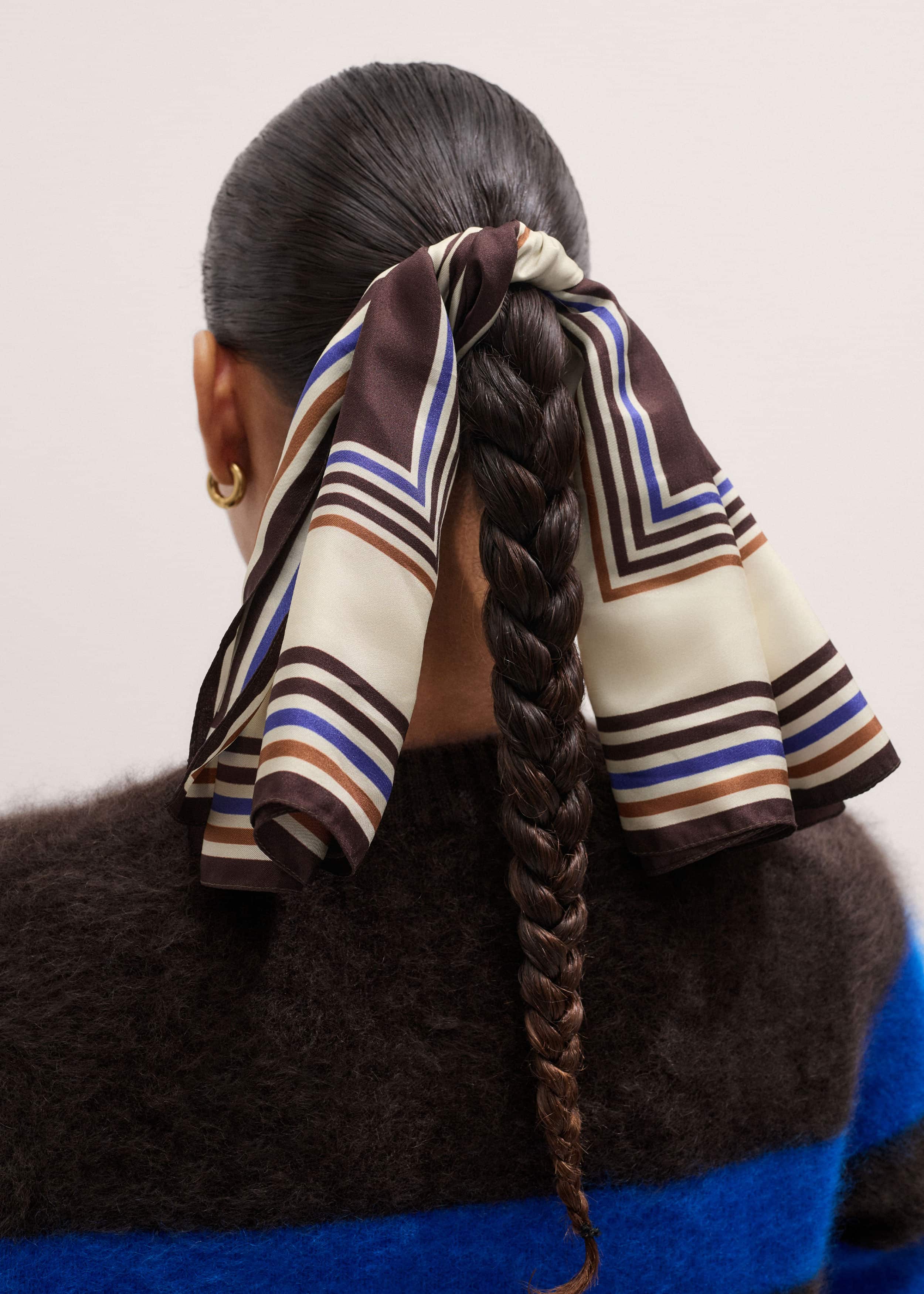 Brown Striped Silk Multi-Border Scarf meandem