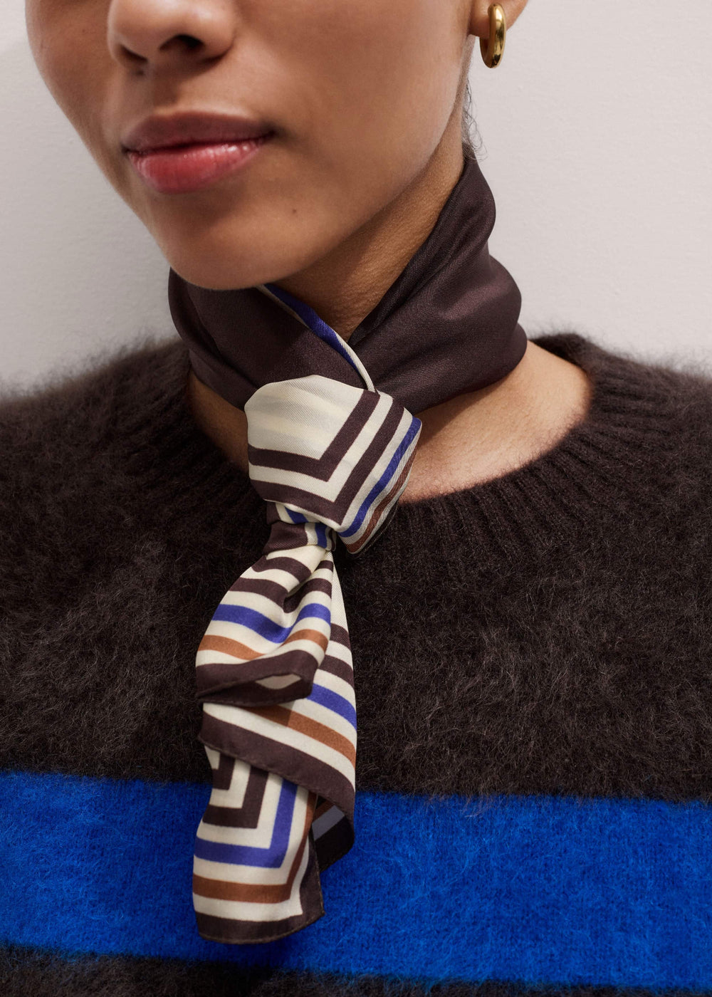 Brown Striped Silk Multi-Border Scarf meandem
