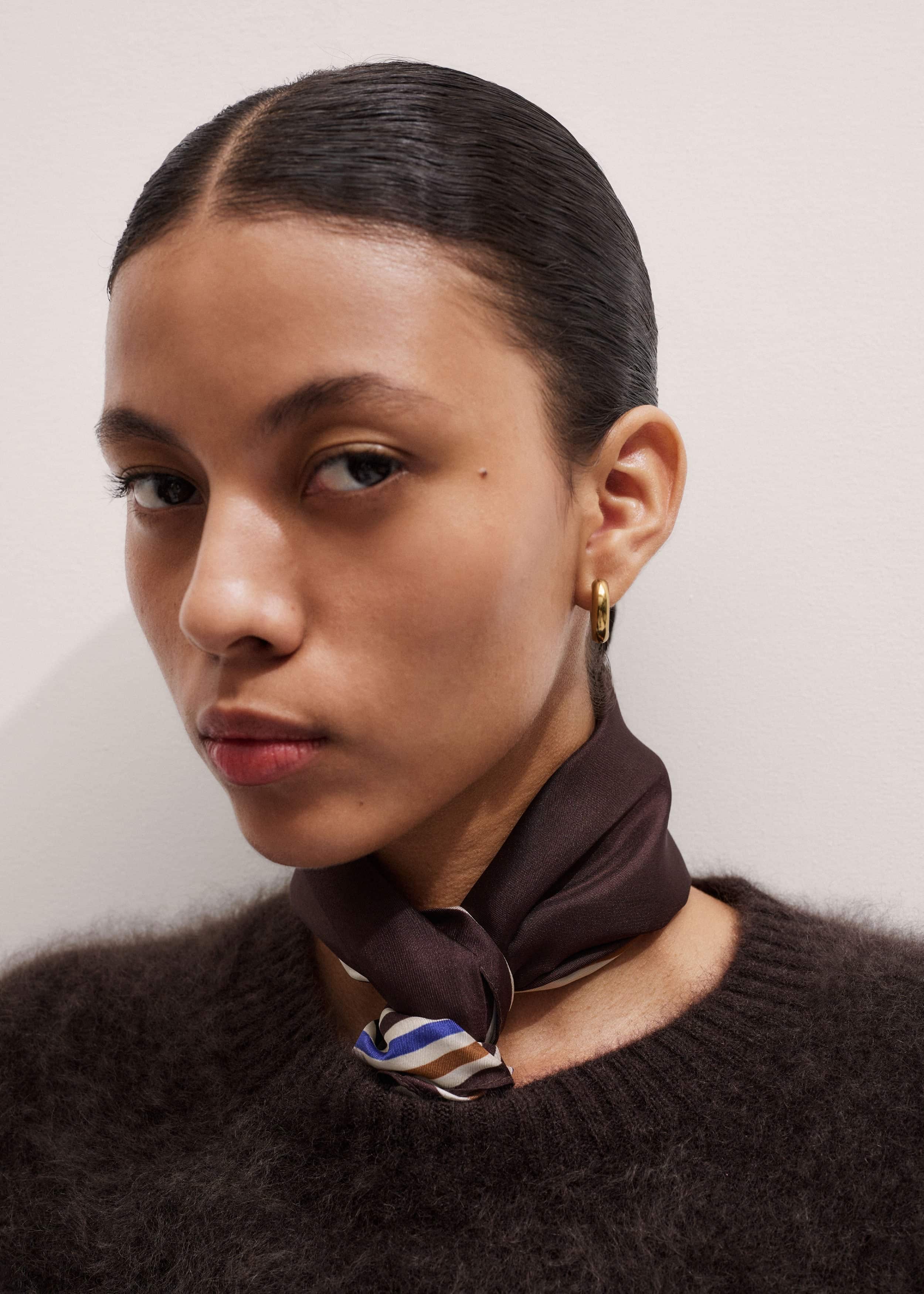 Brown Striped Silk Multi-Border Scarf meandem