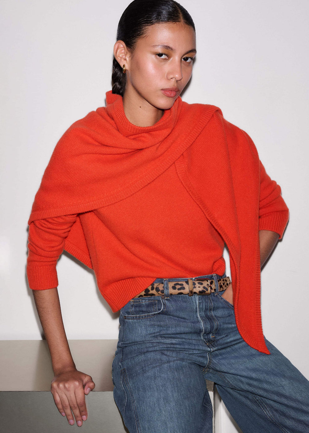 Orange Cashmere Triangle Knit Scarf meandem