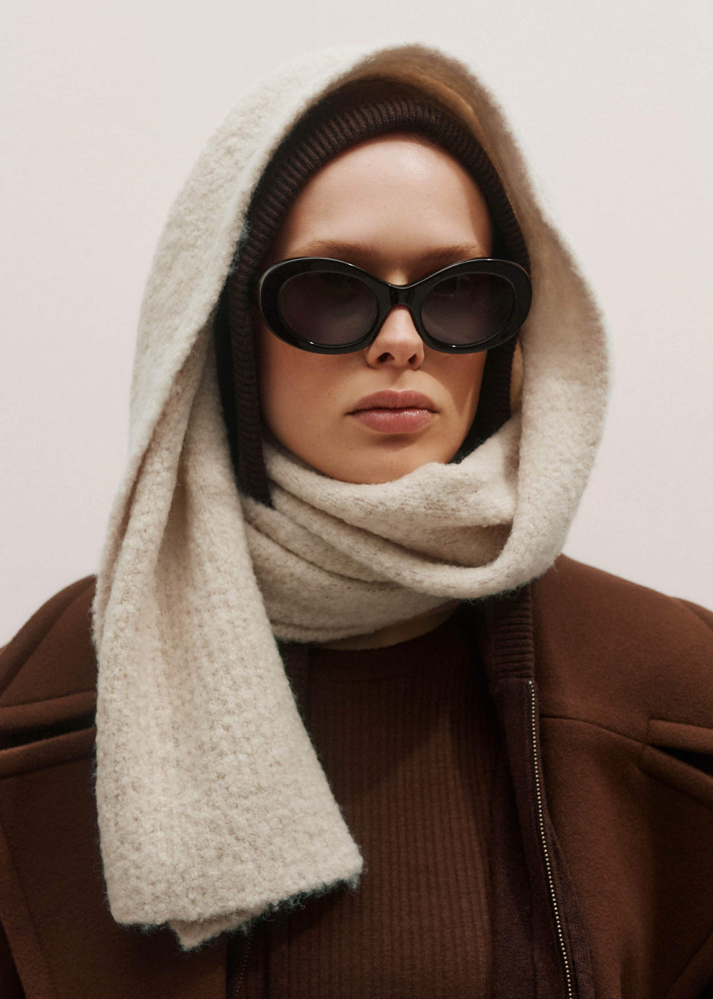 Oatmeal Merino Wool Bouclé Knit Scarf meandem