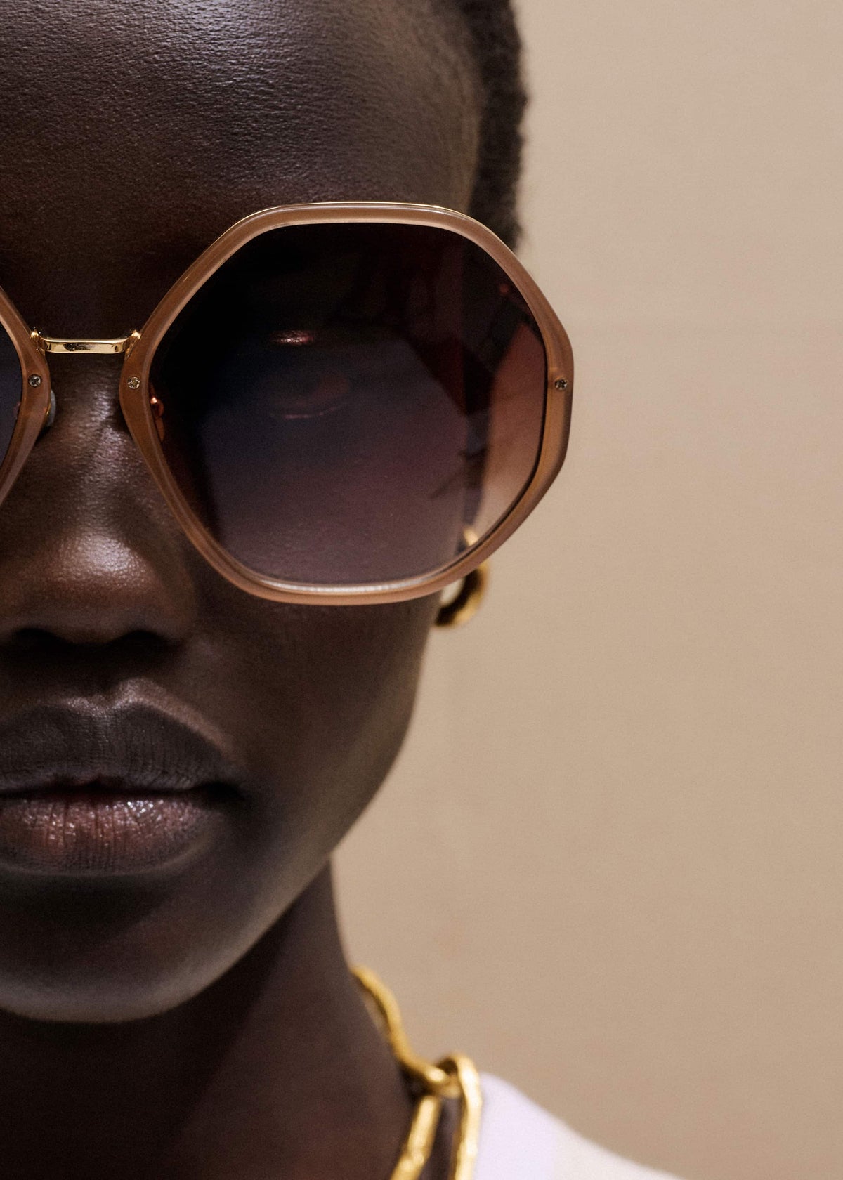 Smokey Nude Heptagonal Frame Sunglasses meandem